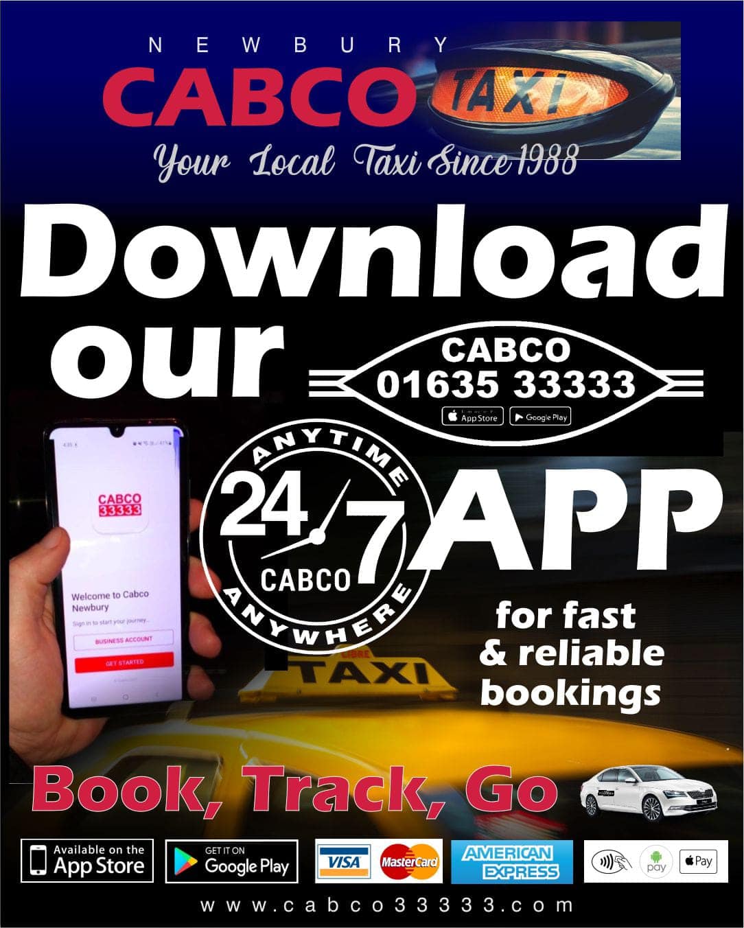 Cabco Newbury Facebook ad: Booking a taxi is easier than ever!