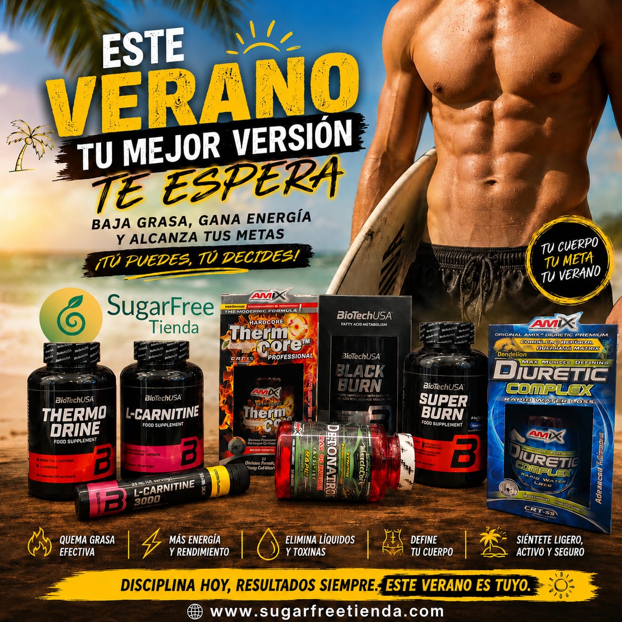 SugarfreeTienda Facebook ad: ESTE VERANO, TU MEJOR VERSIÓN TE ESPERA
