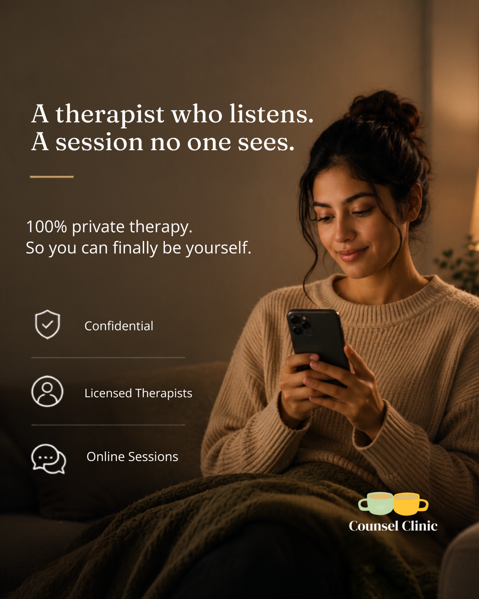 Counsel Clinic Facebook ad: Private Online Therapy