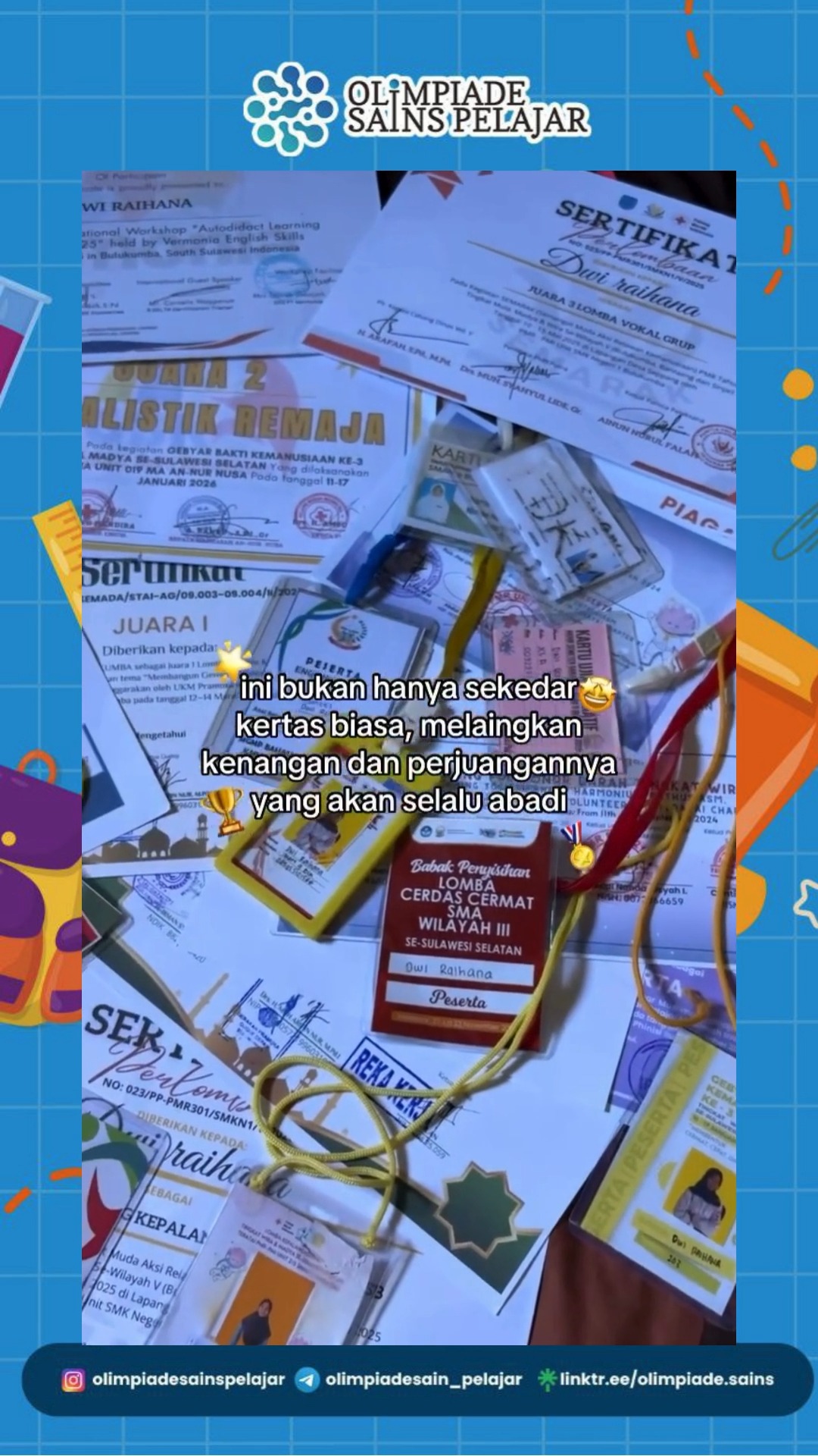 Olimpiade Sains Facebook ad: Di balik setiap sertifikat, medali, dan kartu peserta…