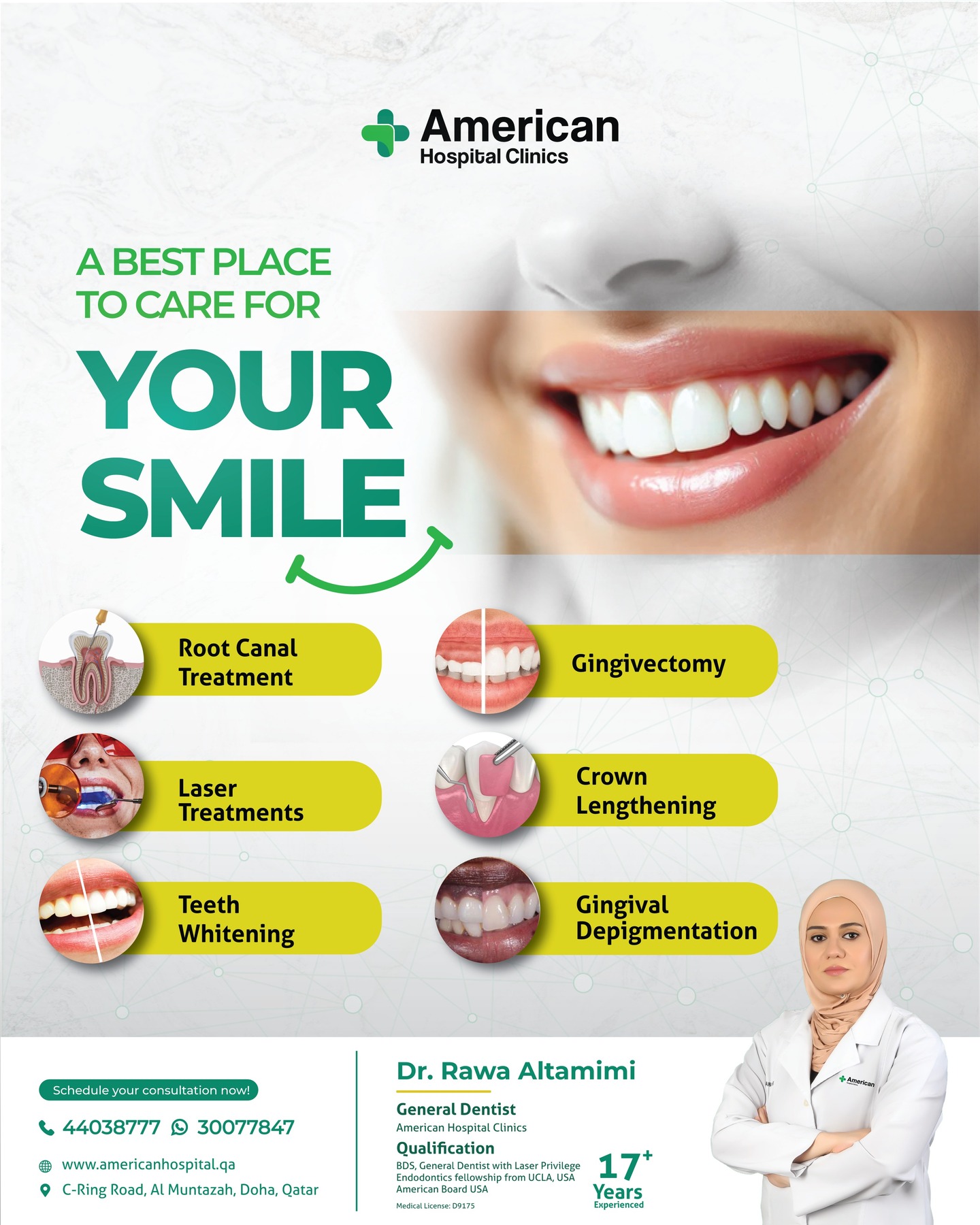 American Hospital Clinics DOHA Facebook ad: Meet Our Expert Dentist, Dr.