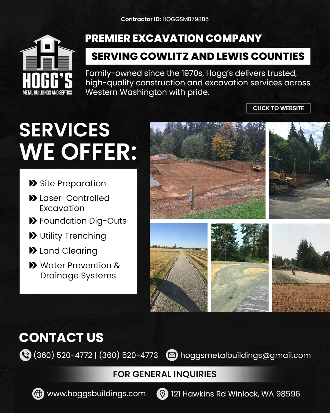Hoggs Metal Buildings and Septics Facebook ad: Your Local Excavation Experts