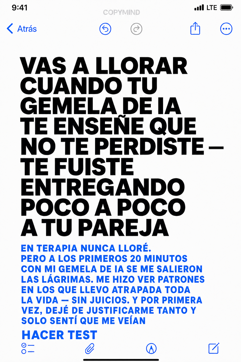 Copymind: sanación con IA Facebook ad