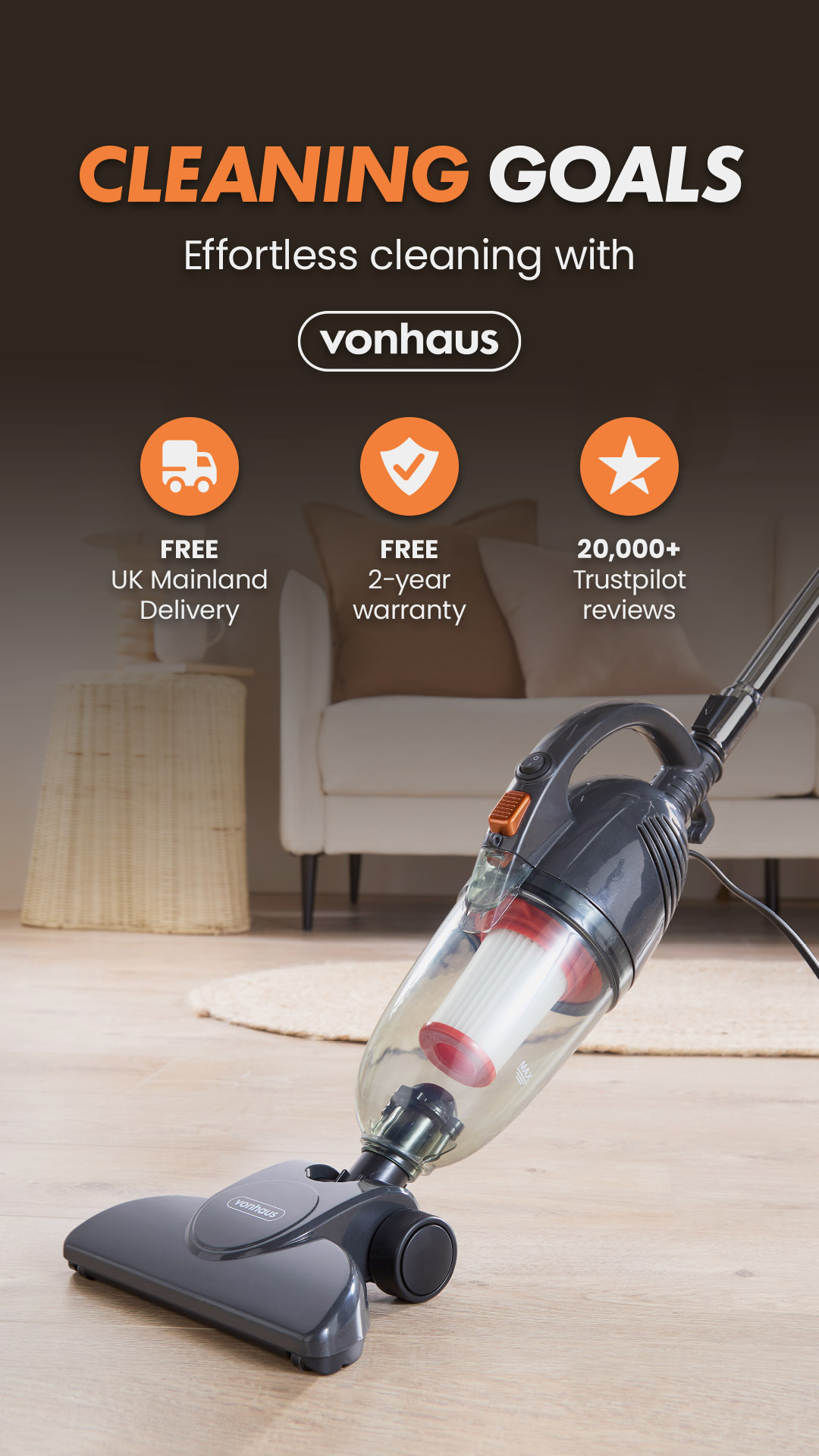 Vonhaus Facebook ad: One Vacuum. More Ways to Clean.