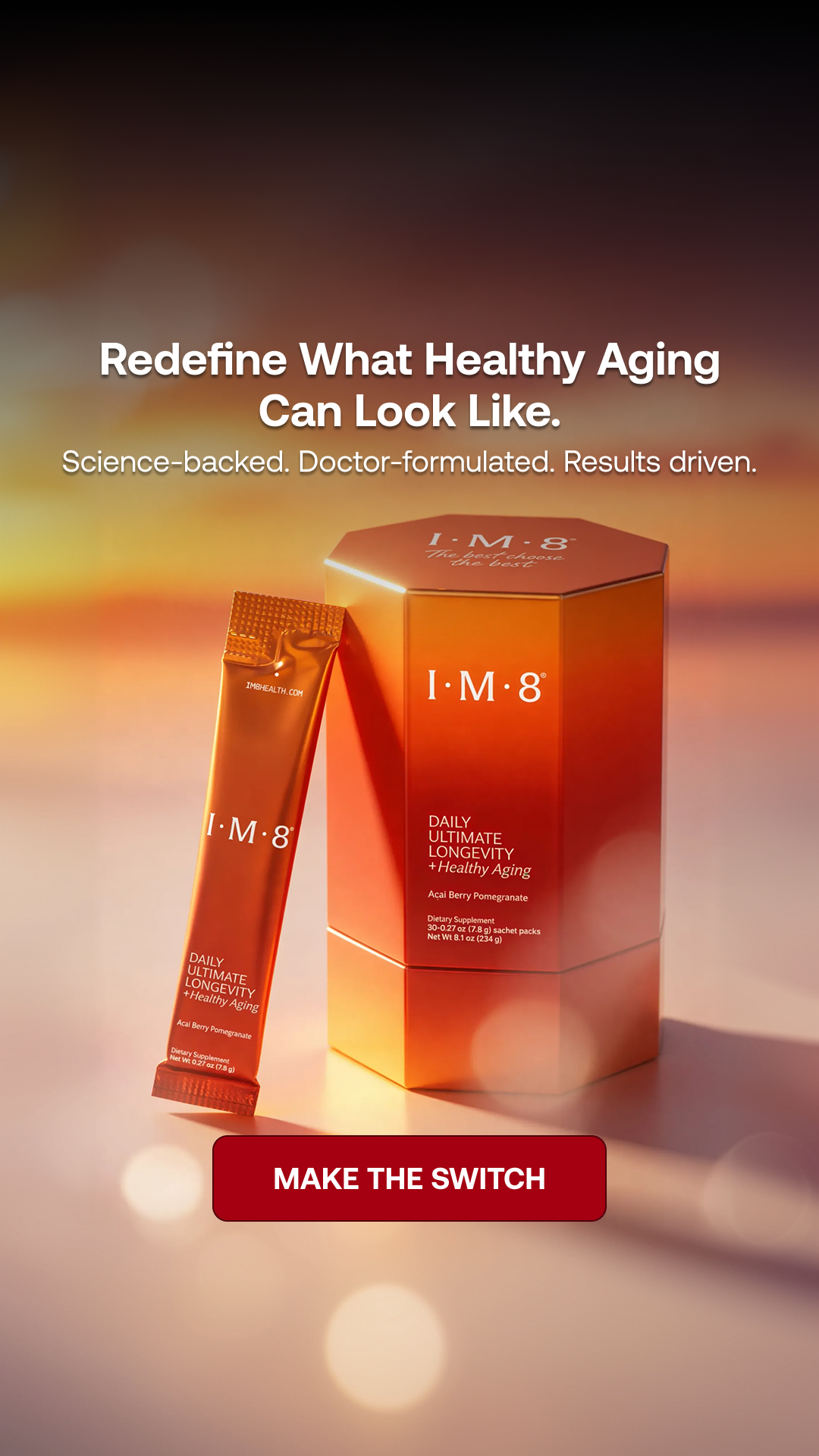 IM8 Facebook ad: Aging is Natural. Slowing Down Doesn't Have To Be.