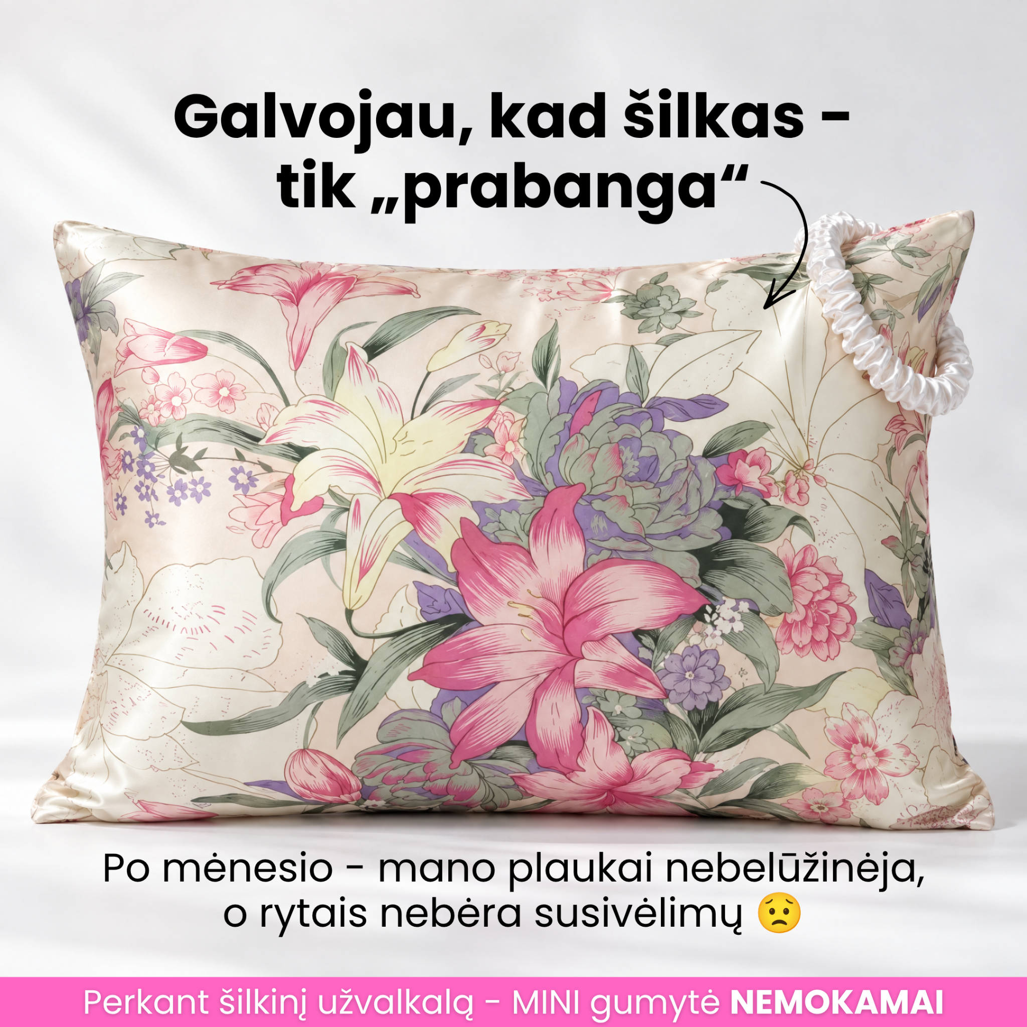 SilkEra Facebook ad: Tik šią savaitę: šilkinė plaukų gumytė nemokamai!