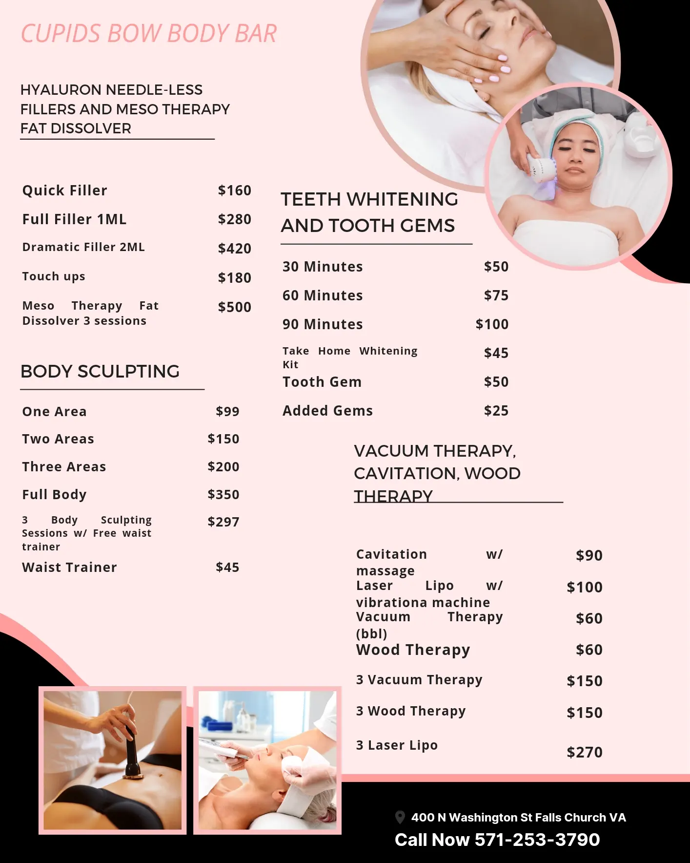 Cupid’s Bow Body Bar Facebook ad: Price List for Cupid’s Bow Body Bar.