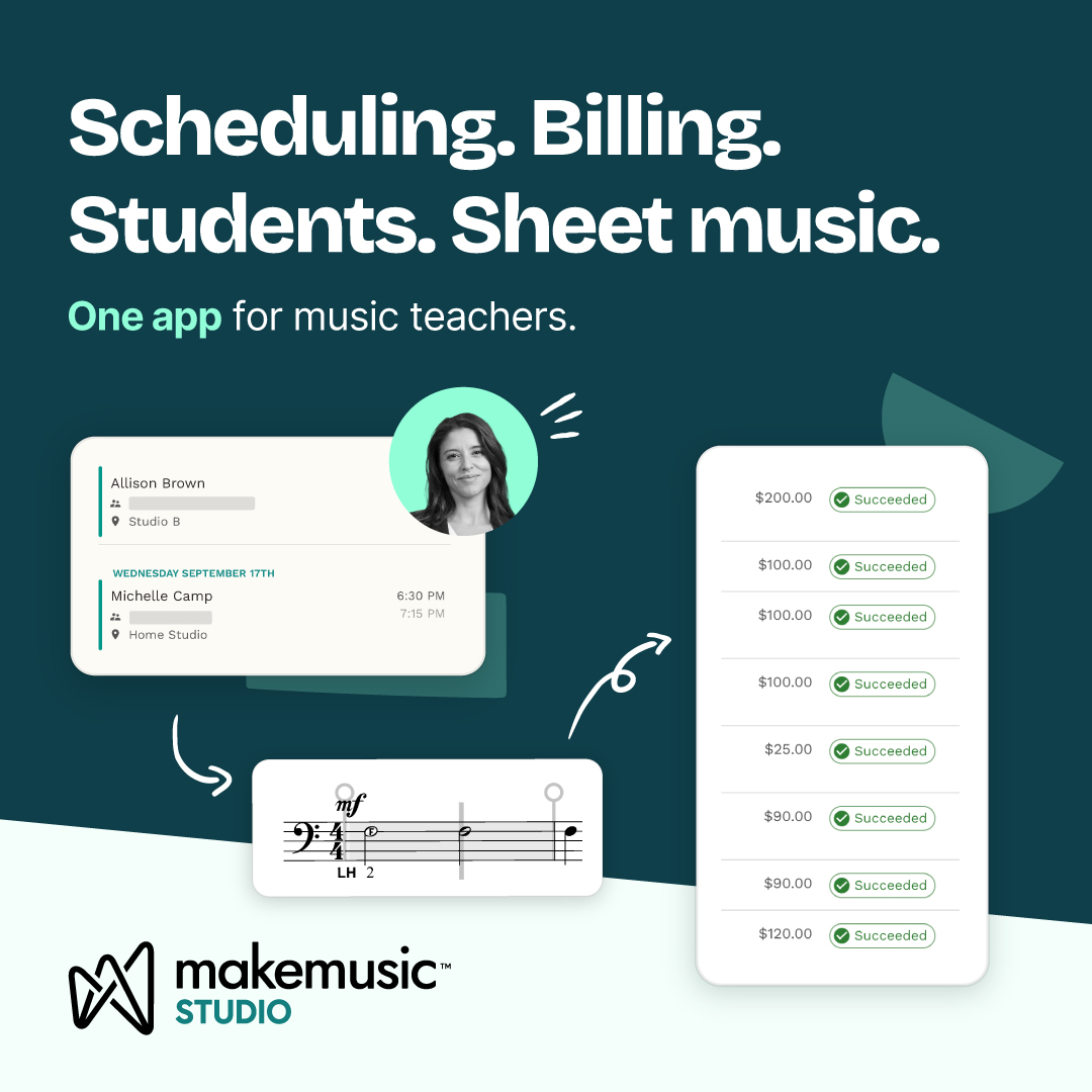 MakeMusic Studio Facebook ad: One app for music teachers.