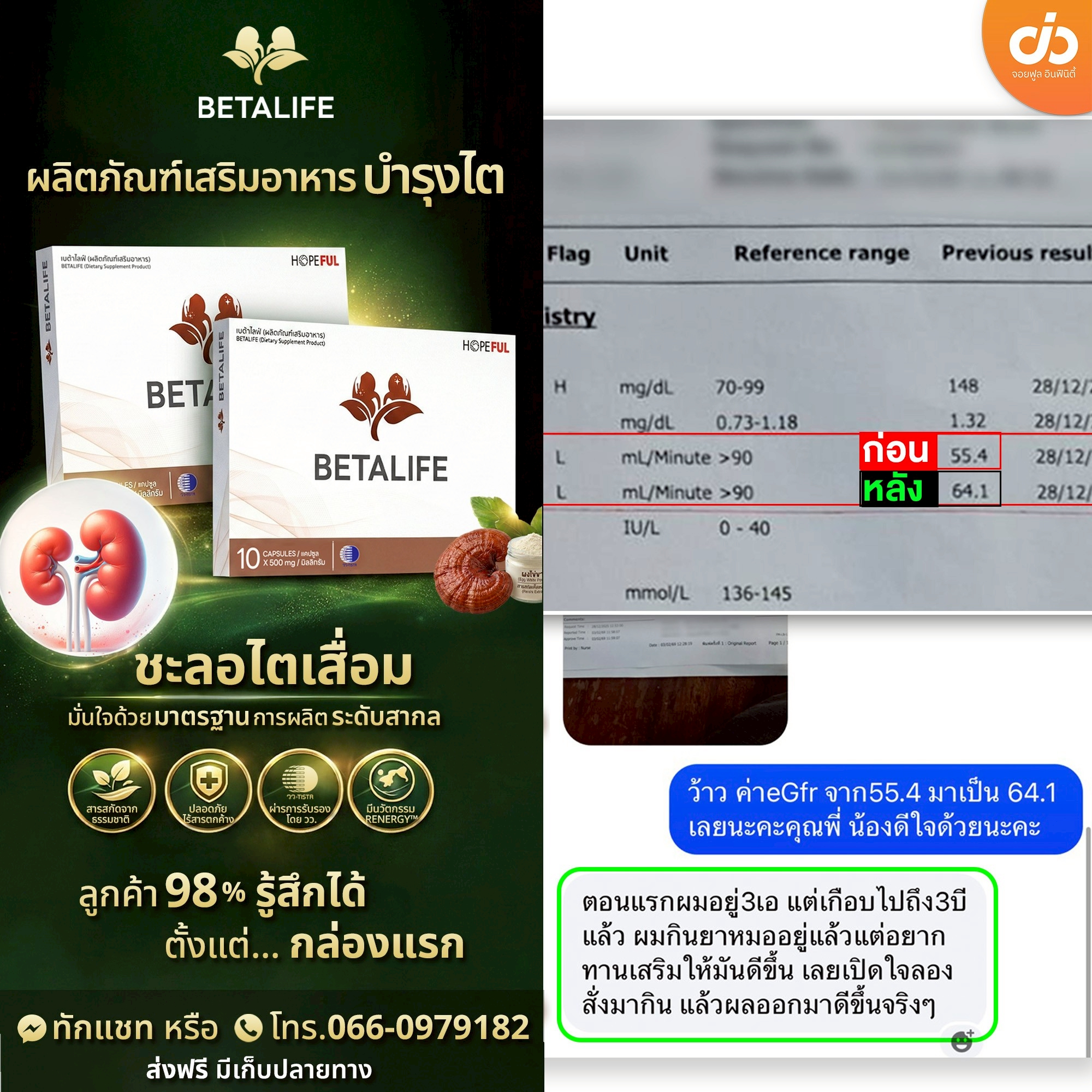 เบต้าไลฟ์ ดูแลสุขภาพไต - เพจคุณนัท Facebook ad: รู้ตัวช้า=ต้องฟอกไตตลอดชีวิต!สนใจทาน ทักแชท>>