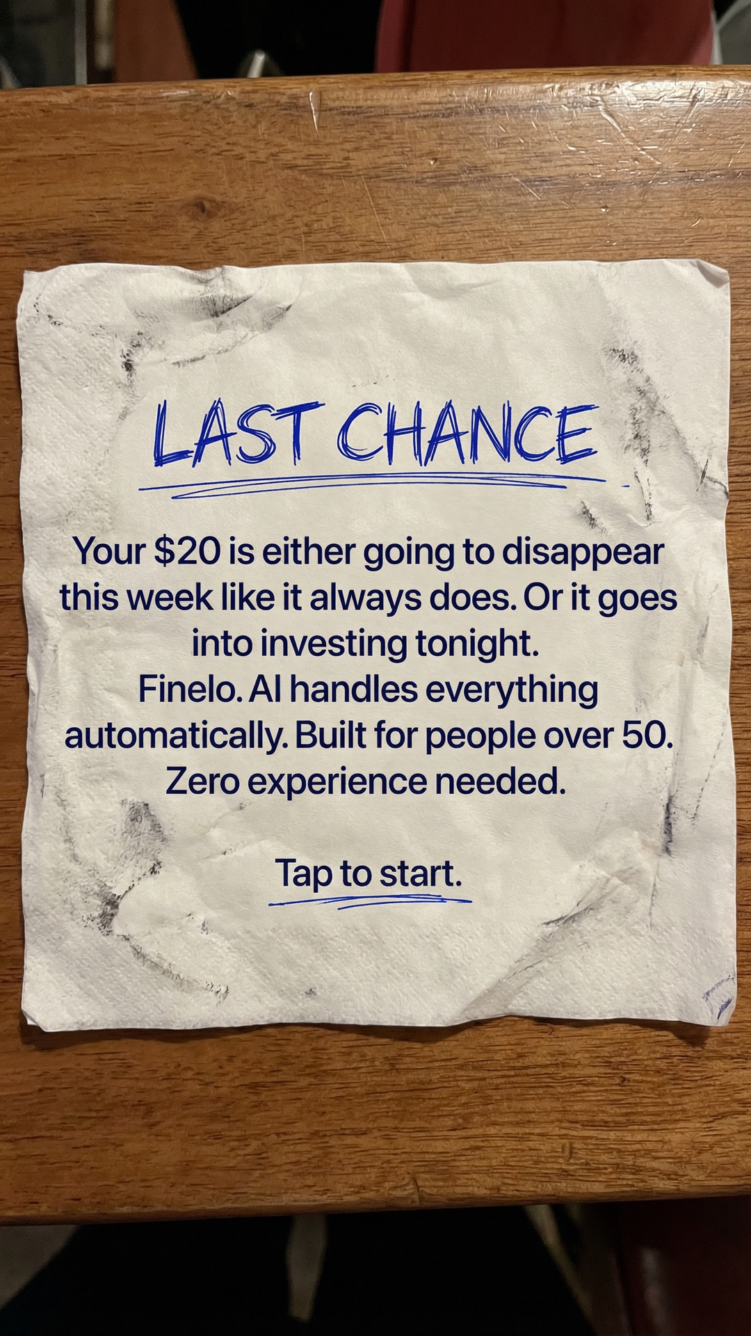 Finelo Facebook ad: Start Now!