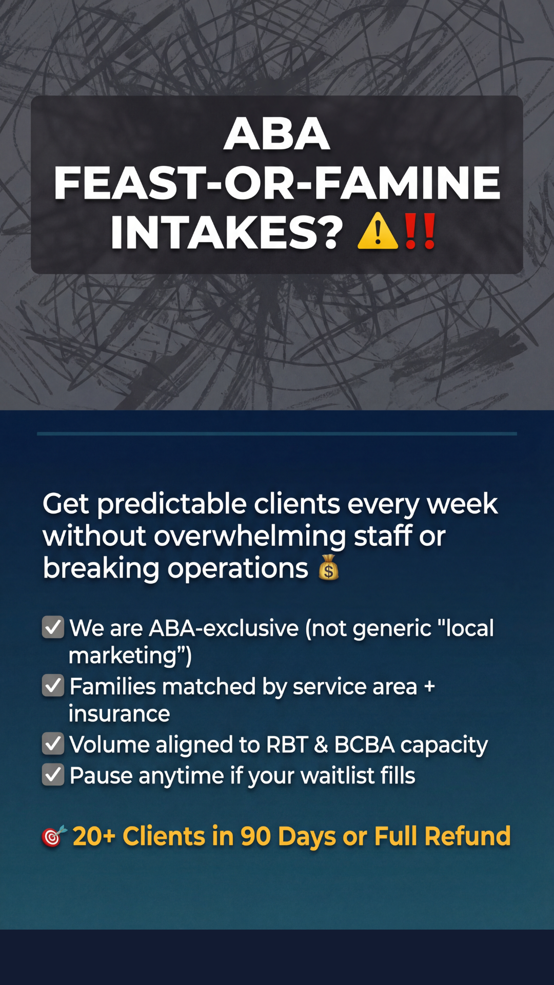 Kiro Farid Facebook ad: Get 20+ ABA Clients in 90 Days or Your Money Back