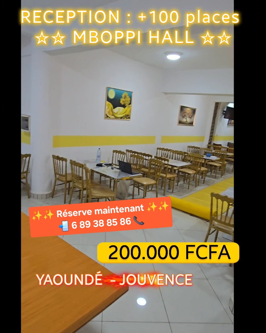 Mboppi Restaurant Facebook ad: Notre salle de réception,100 places juste a côté…