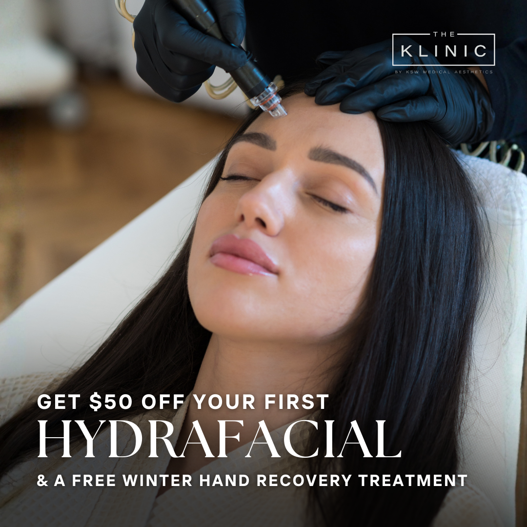 The Klinic by KSW Medical Aesthetics Facebook ad: Get $50 Off Your First HydraFacial