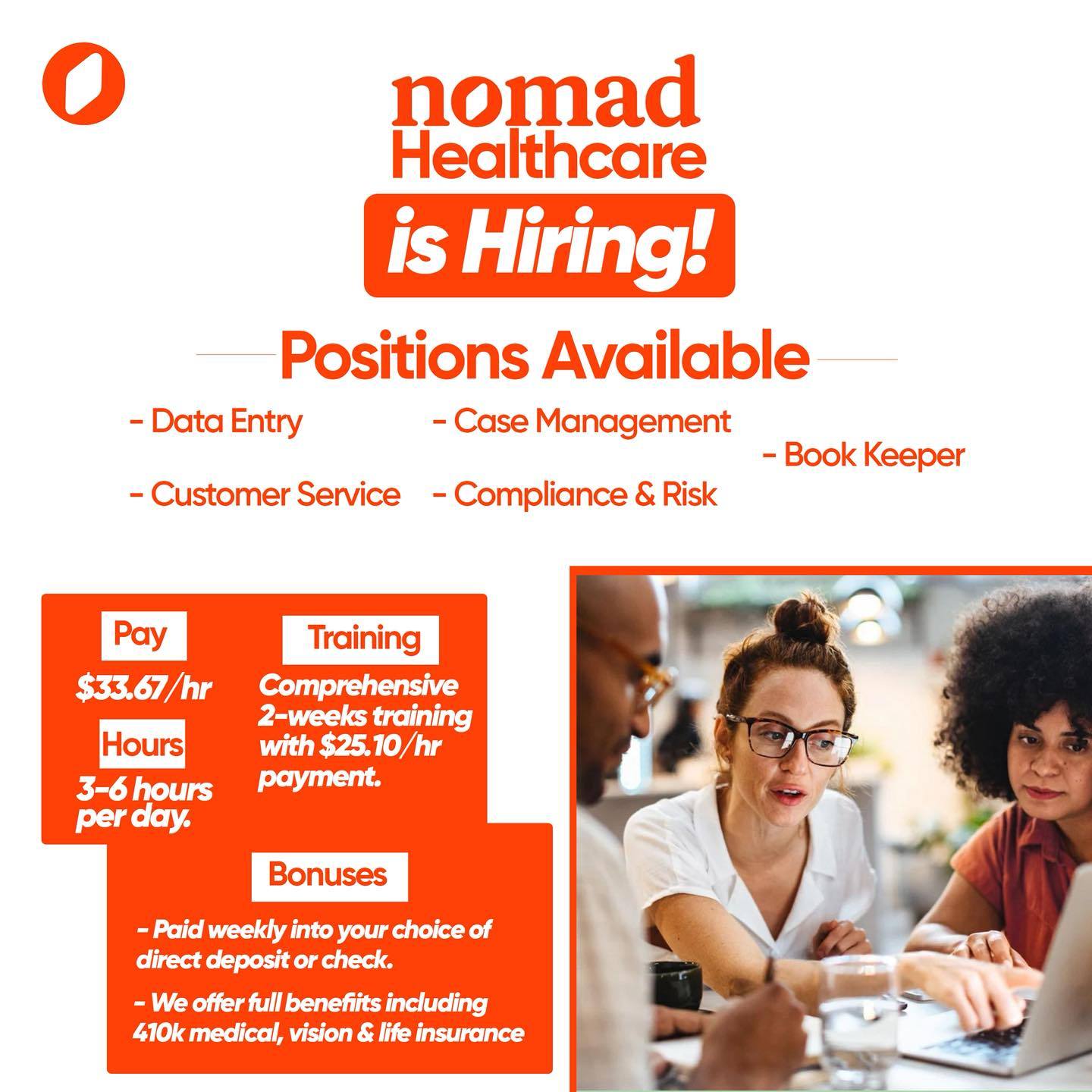 Nomad Health Facebook ad: Hiring!Hiring!Hiring!