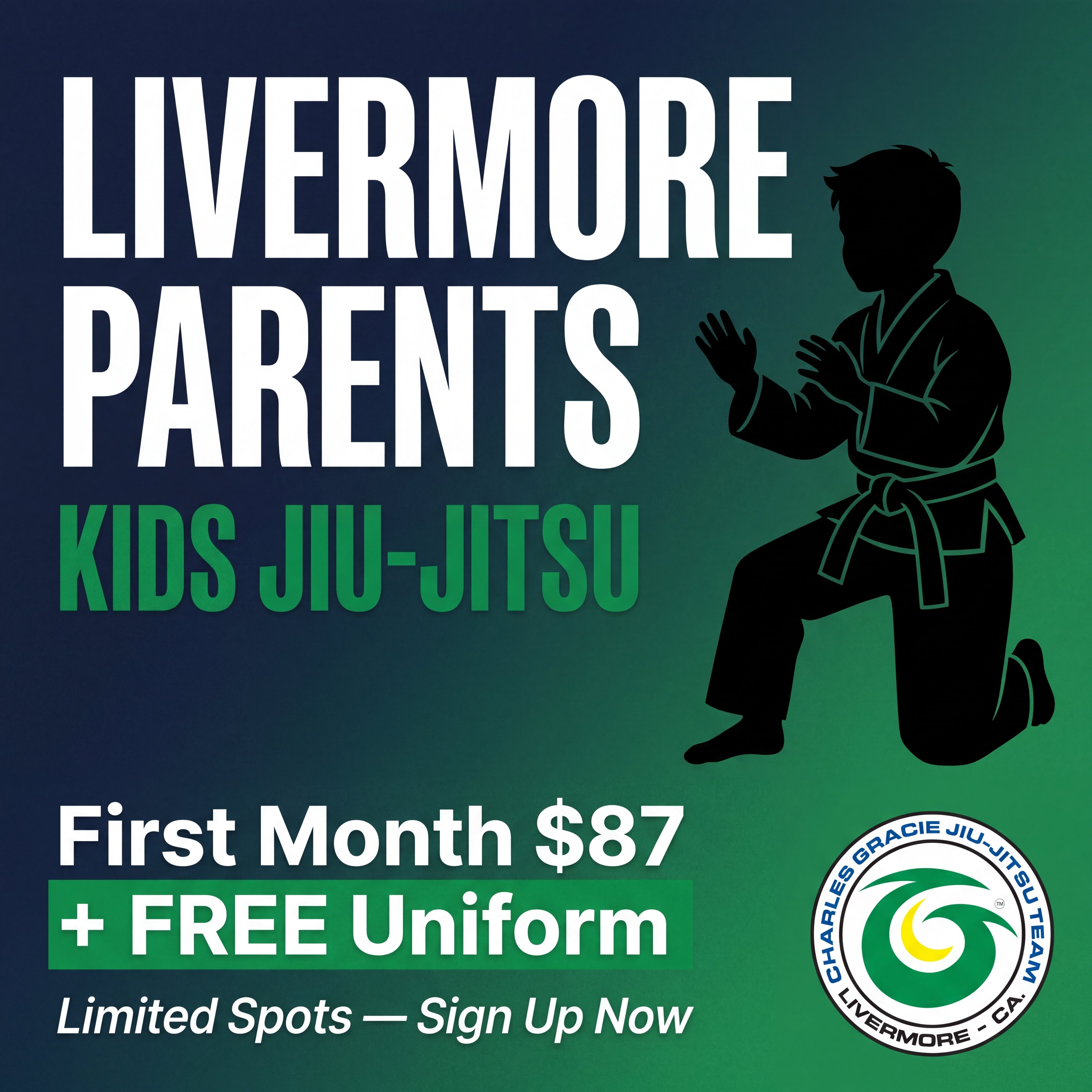 Charles Gracie Jiu-Jitsu Academy Livermore Facebook ad: First Month $87 + Free Uniform