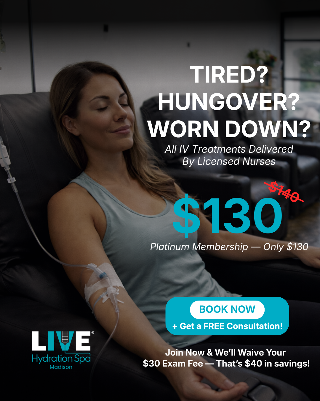 LIVE Hydration Spa Madison Facebook ad from Feb 13, 2026