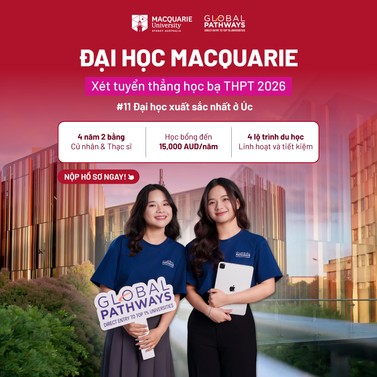 Macquarie Global Pathways Facebook ad: XÉT TUYỂN THẲNG ĐẠI HỌC TOP 1% THẾ GIỚI