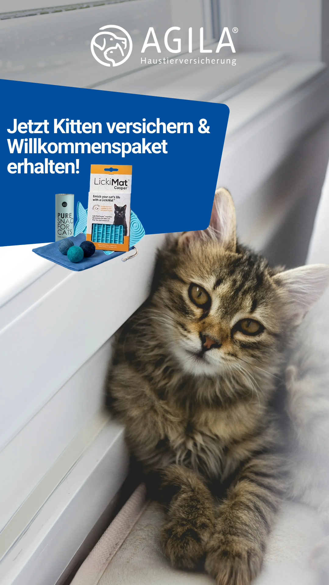 AGILA Haustierversicherung Facebook ad: Willkommenspaket für Dein Kitten