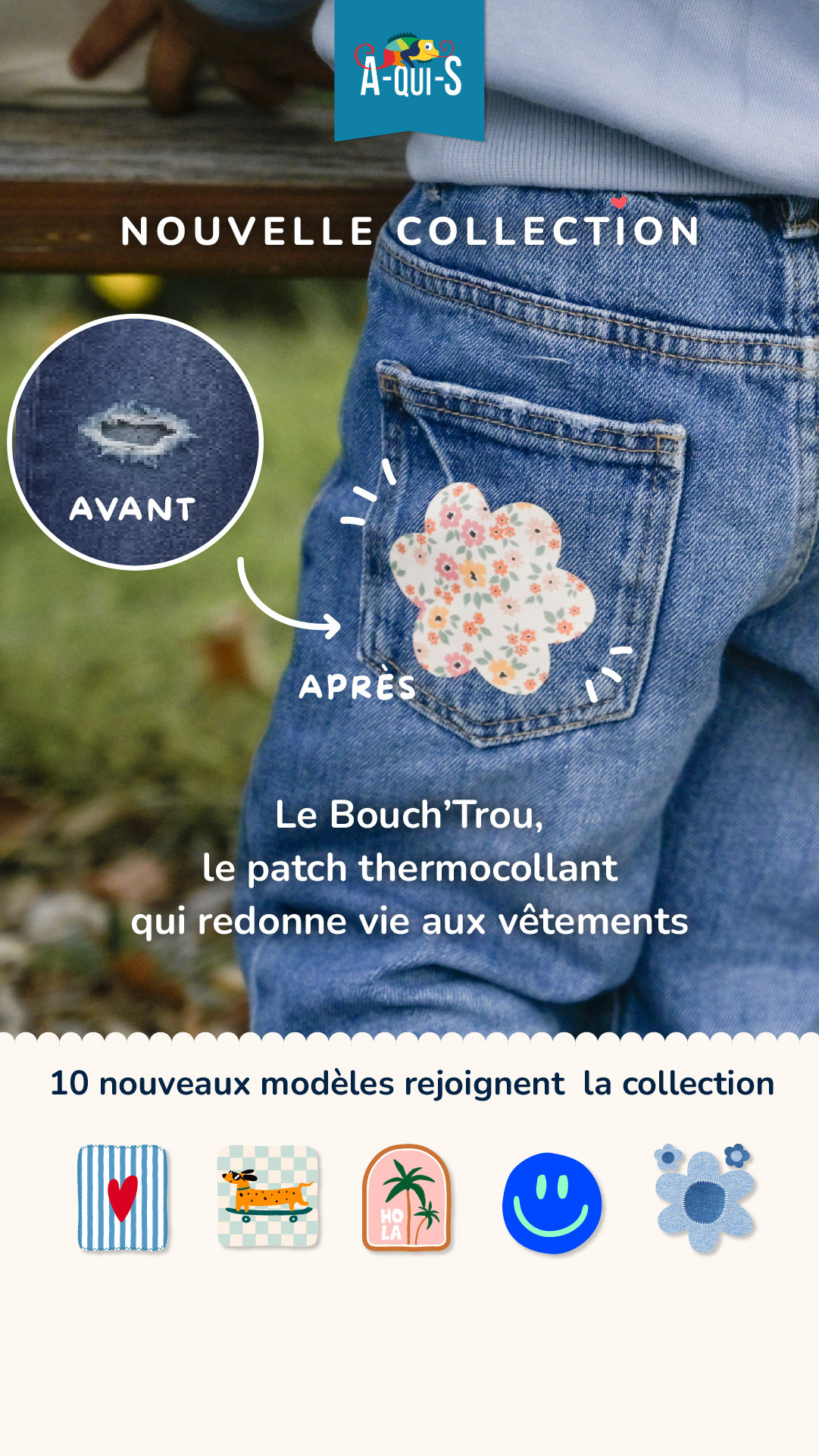 A-qui-S Facebook ad: Patch ultra fin, posé en 8s.