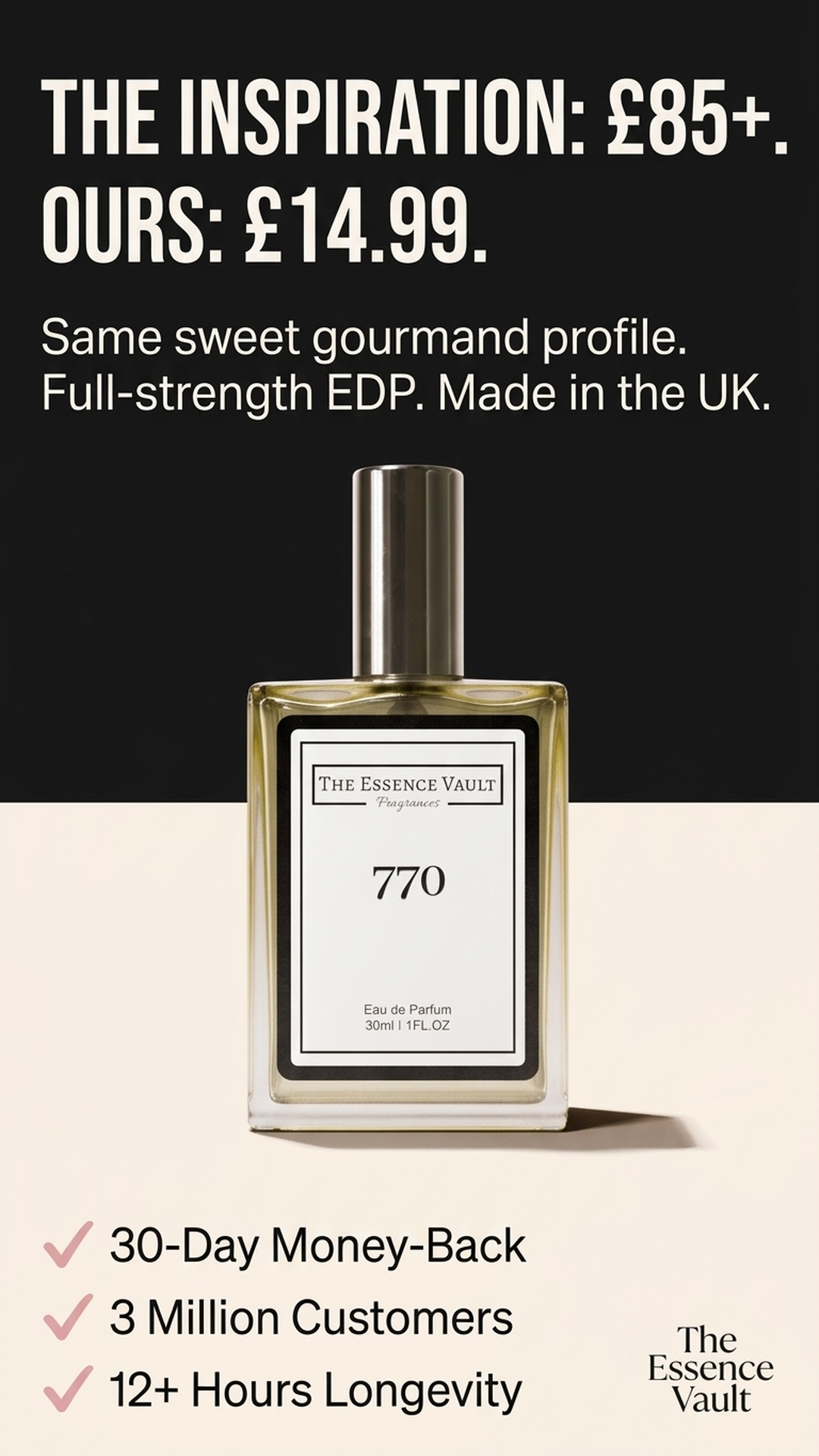 The Essence Vault Facebook ad from Mar 25, 2026
