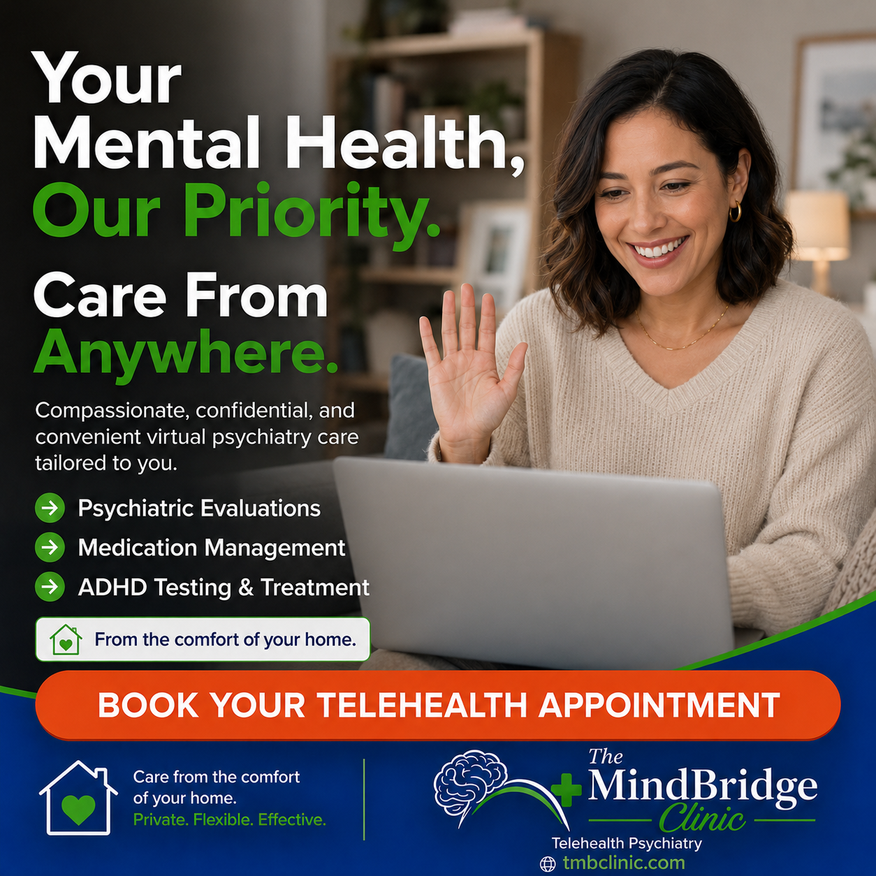 The MindBridge Clinic Facebook ad: Mental Health Online