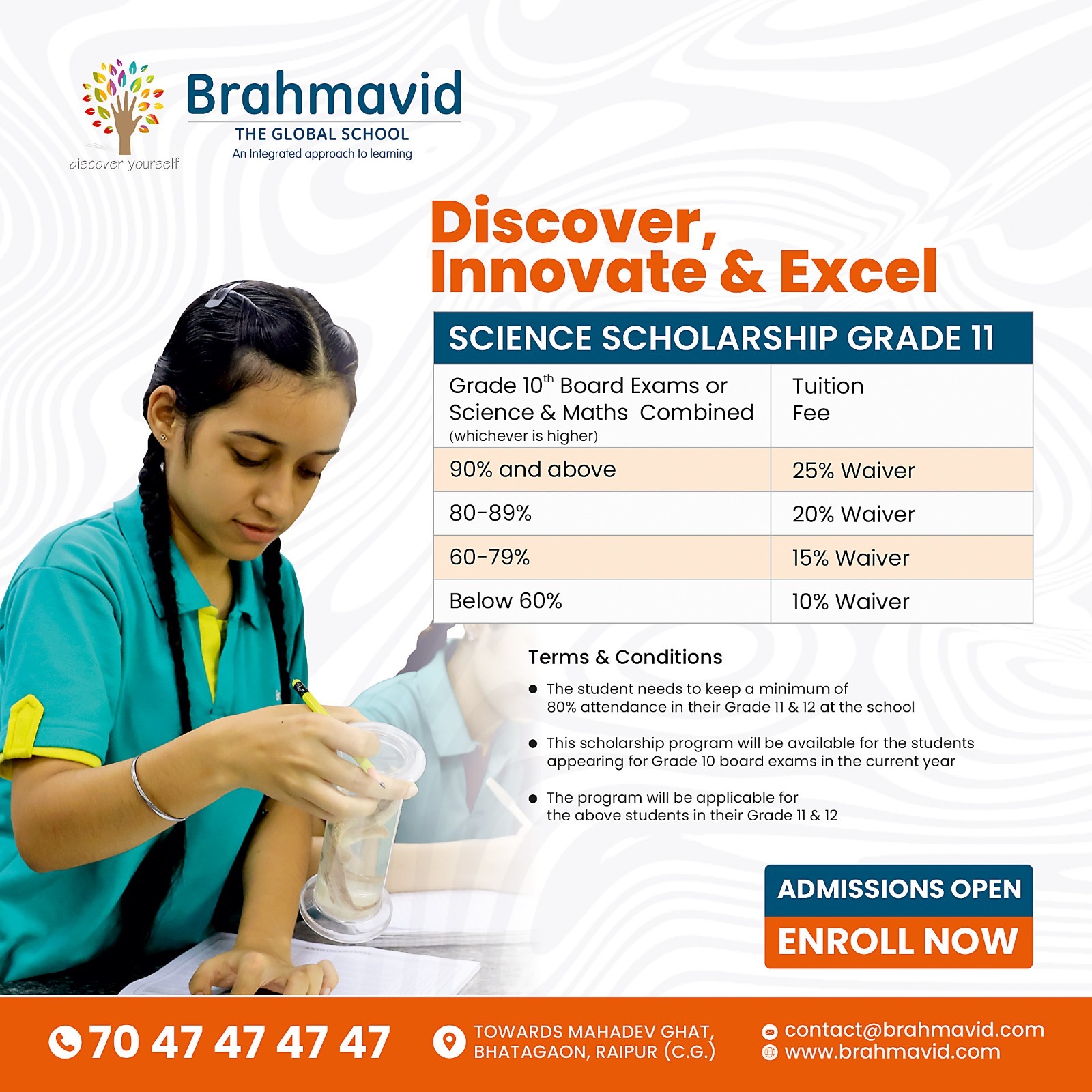 Brahmavid The Global School Facebook ad: Science Scholarship For Grade 11