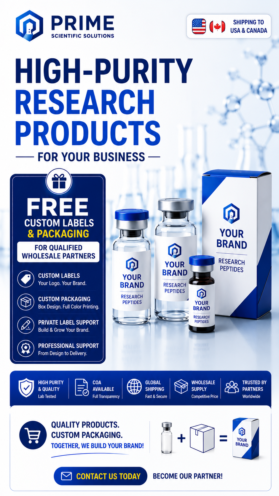 Vertex Peptide Research Facebook ad: FREE Custom Packaging Available