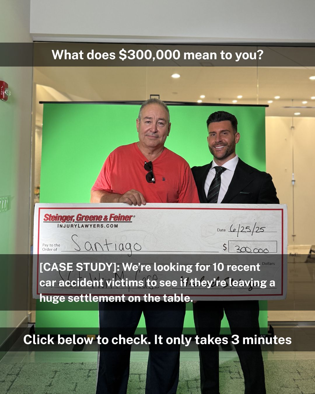 Steinger, Greene & Feiner Injury Lawyers Facebook ad: See if you have a case today!