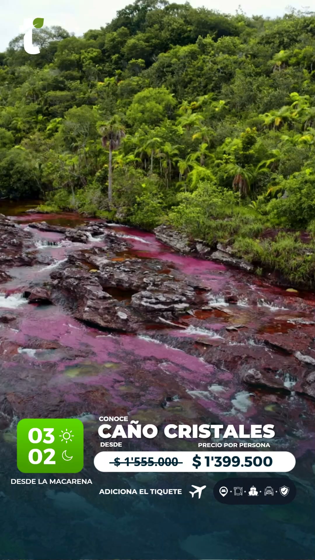 travelgreen.com.co Facebook ad: ¡Vive la magia de Caño Cristales!