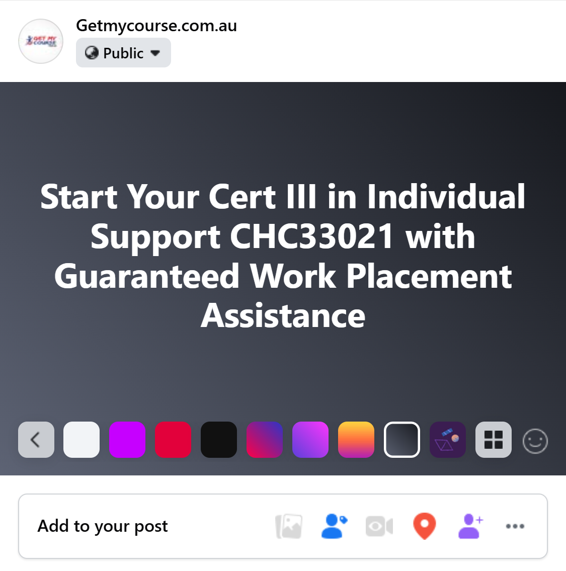 Getmycourse.com.au Facebook ad