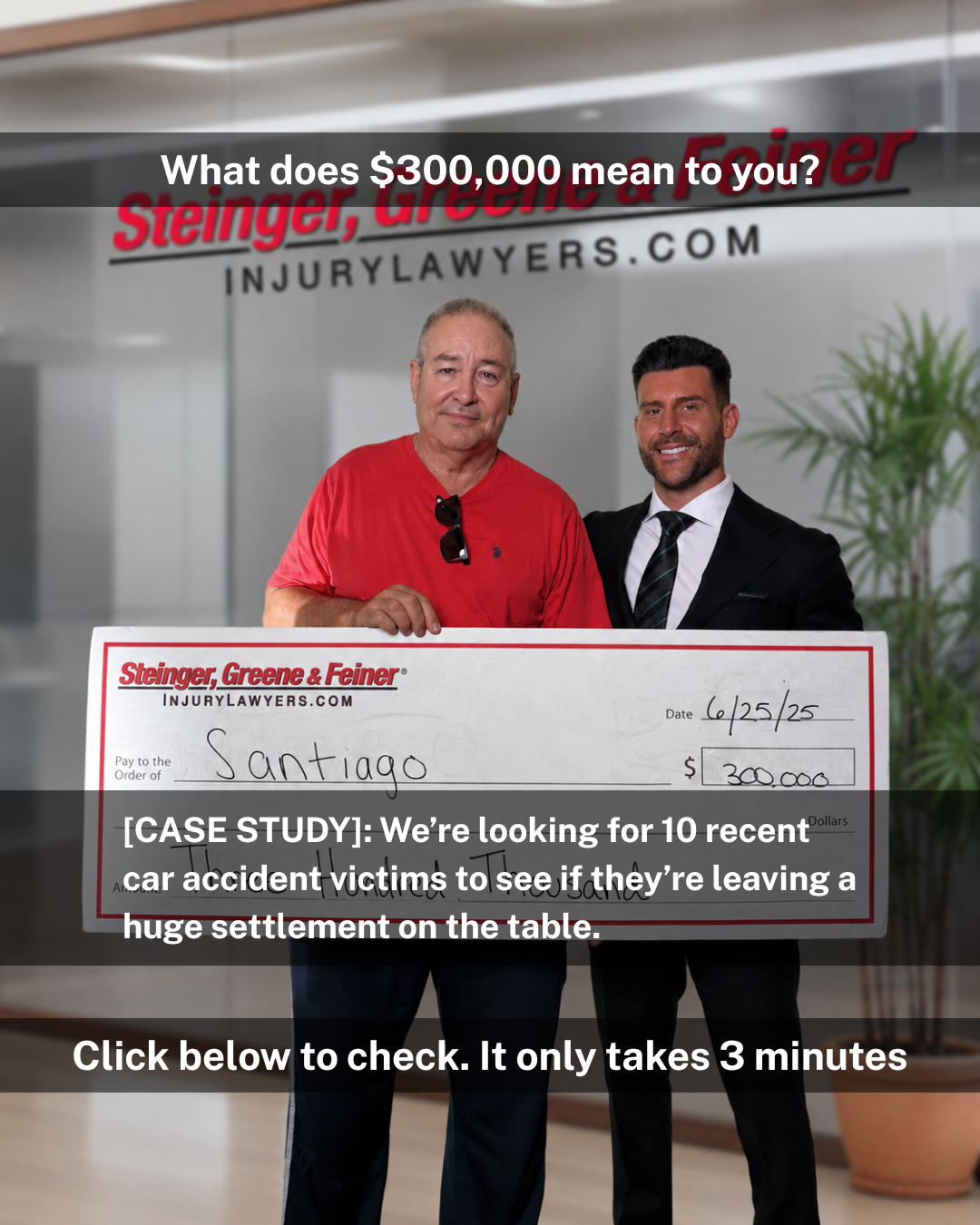 Steinger, Greene & Feiner Injury Lawyers Facebook ad: See if you have a case today!