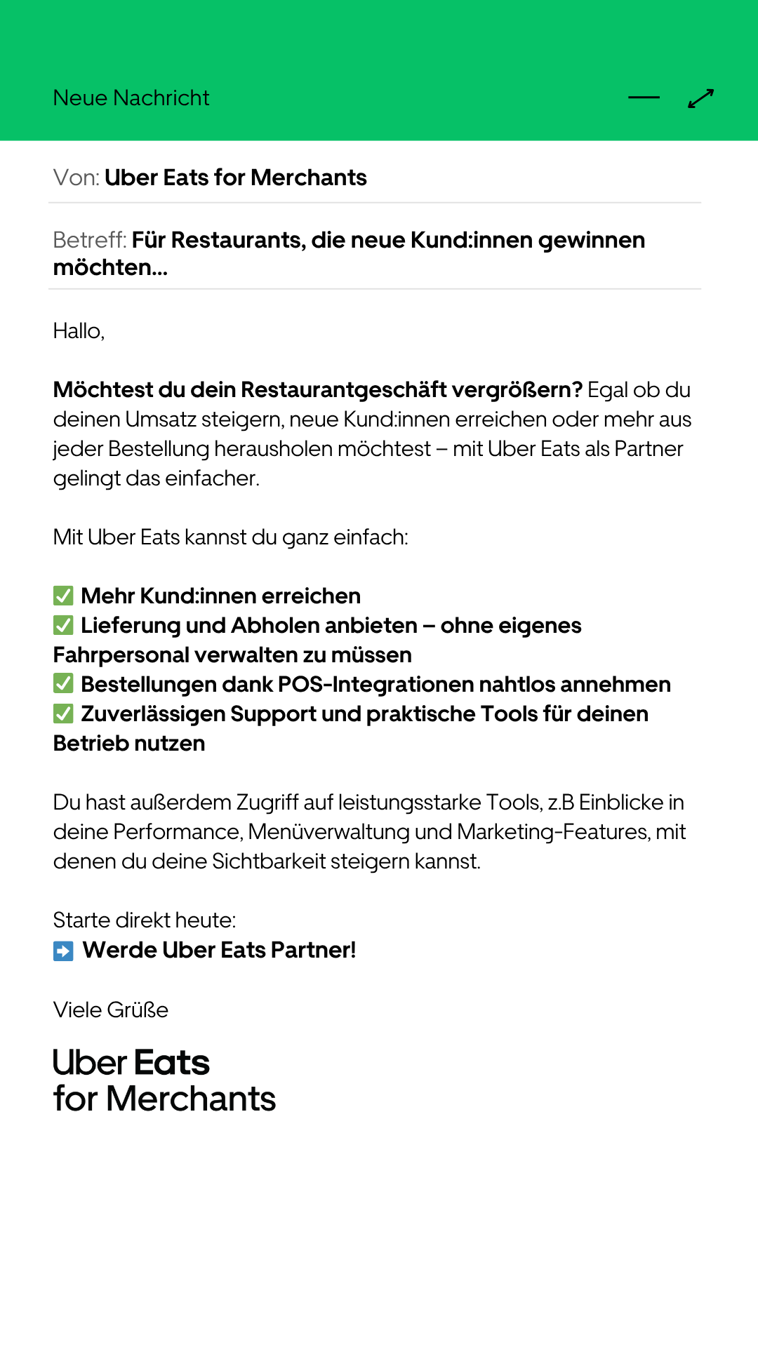 Uber Eats Facebook ad: Werde Uber Eats Partner