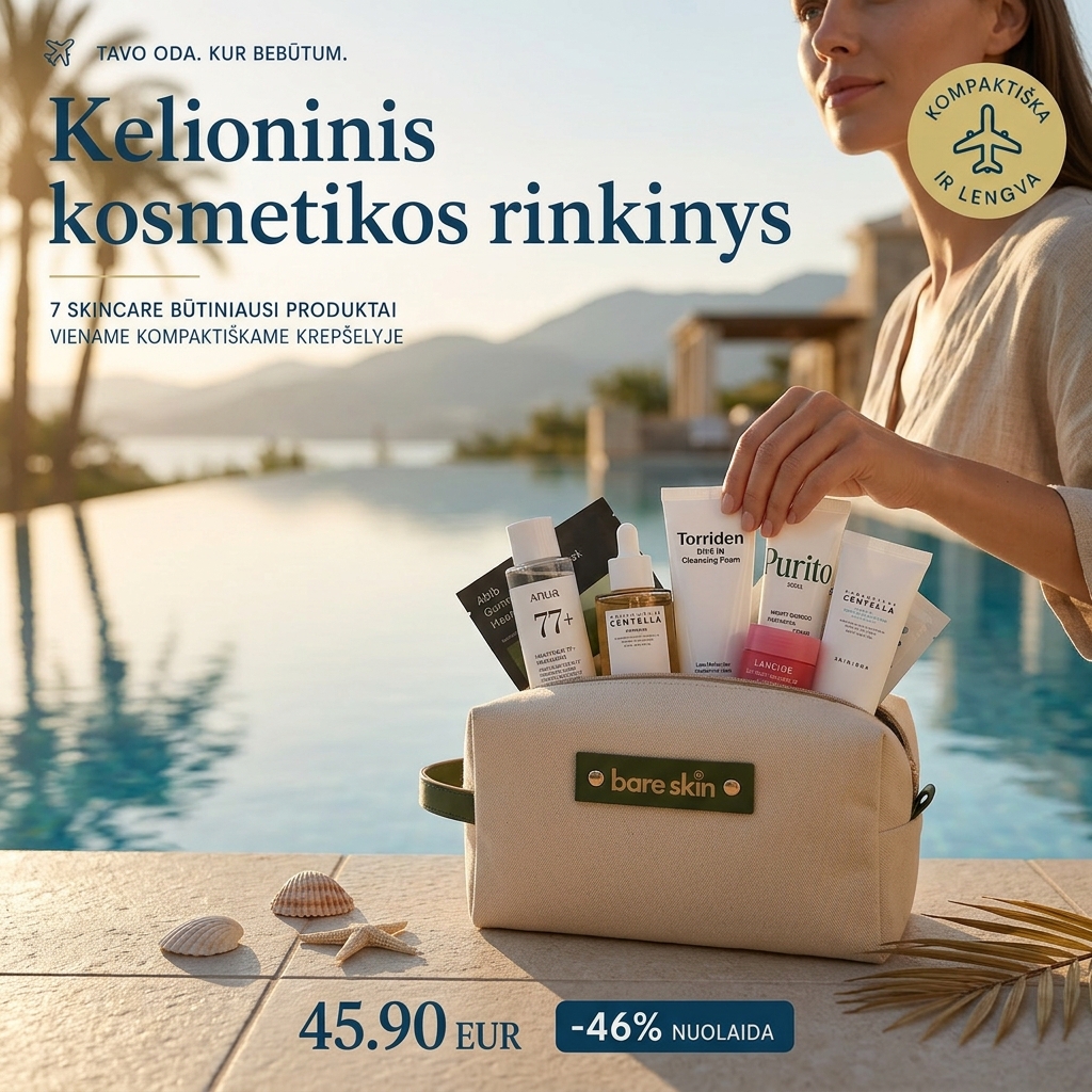 Bareskin.lt Facebook ad: Bare Skin kelioninis kosmetikos rinkinys