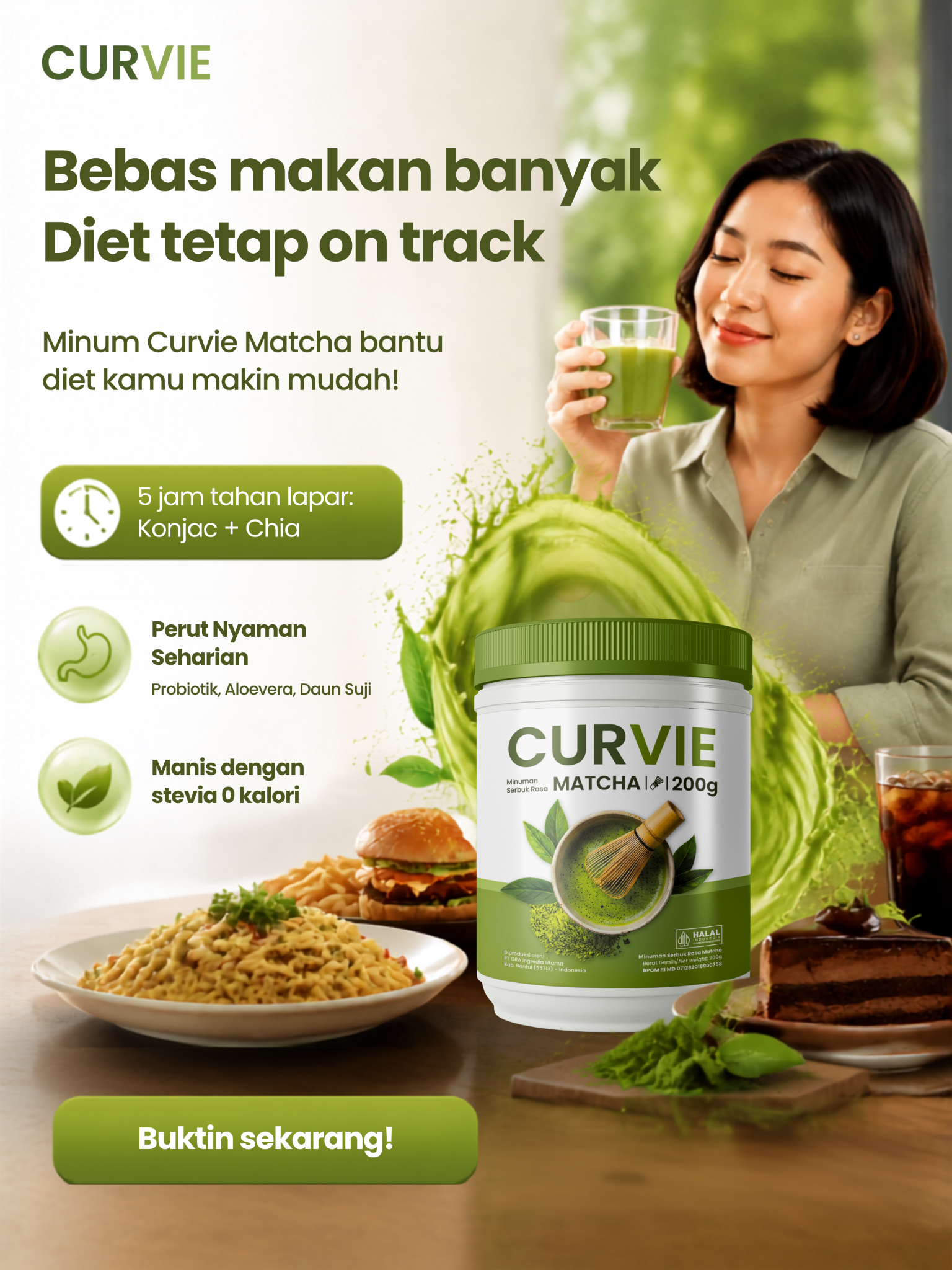 Curvie Matcha Facebook ad: Teman Diet Enak, Praktis & Bikin Kenyang
