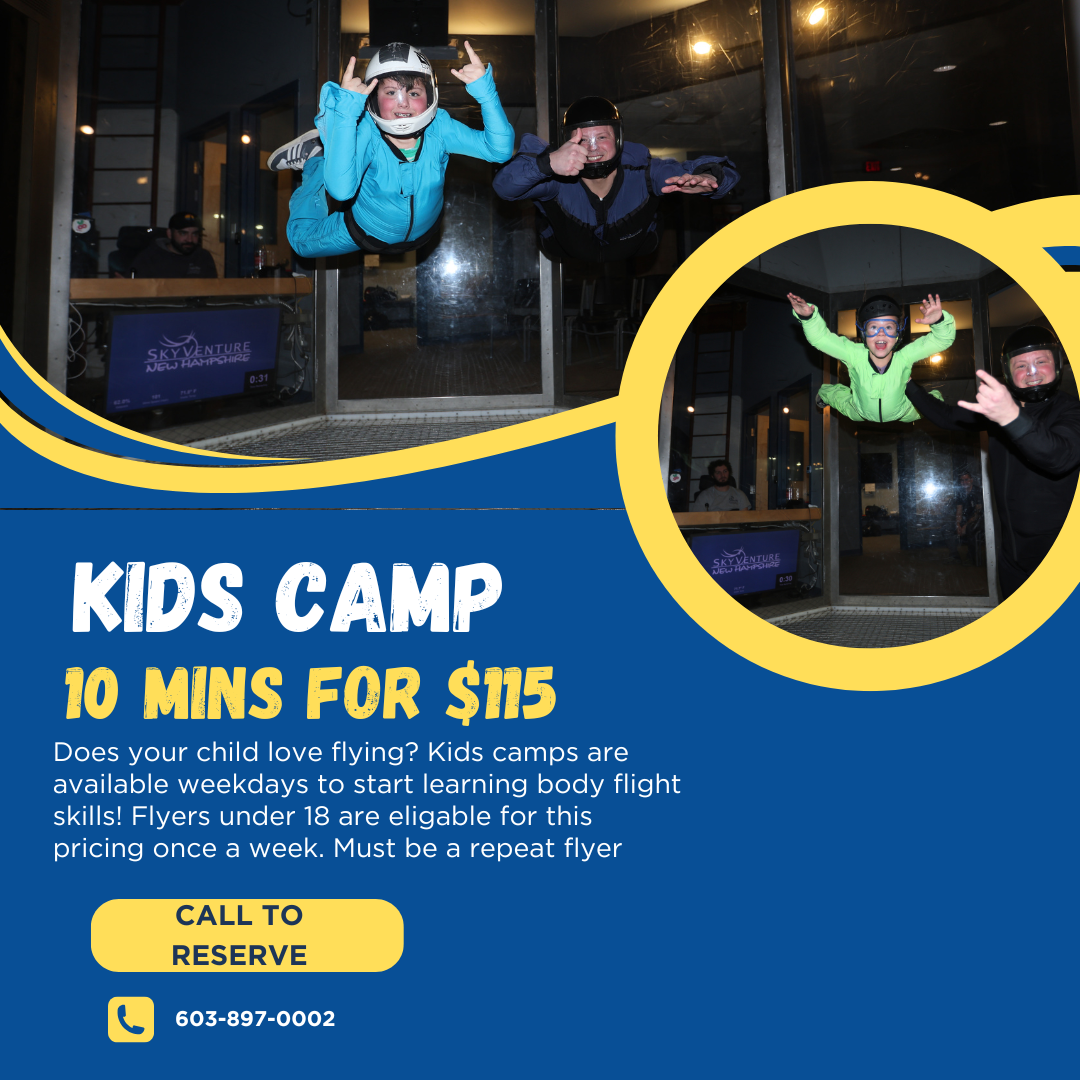 SkyVenture NH Facebook ad: Come join us on weekdays for tunnel kids…