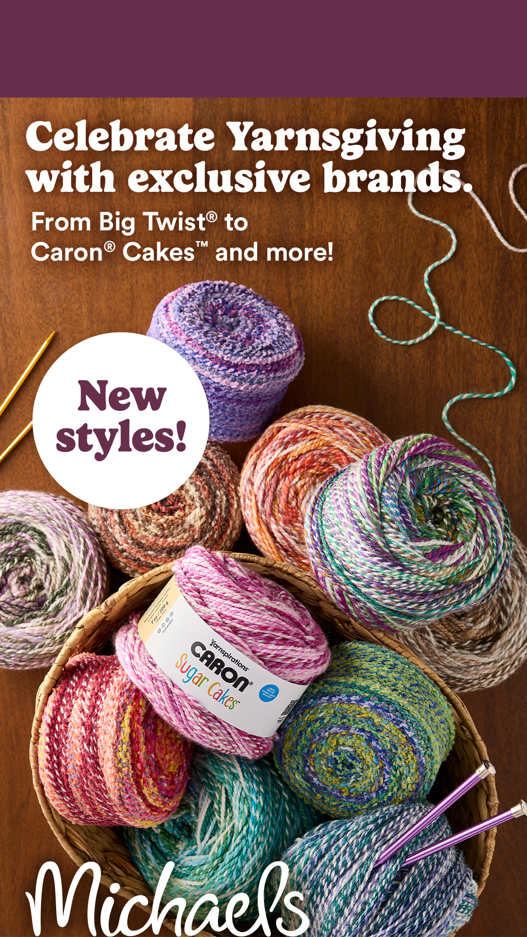 Michaels Stores Facebook ad: New yarn. Exclusive brands.
