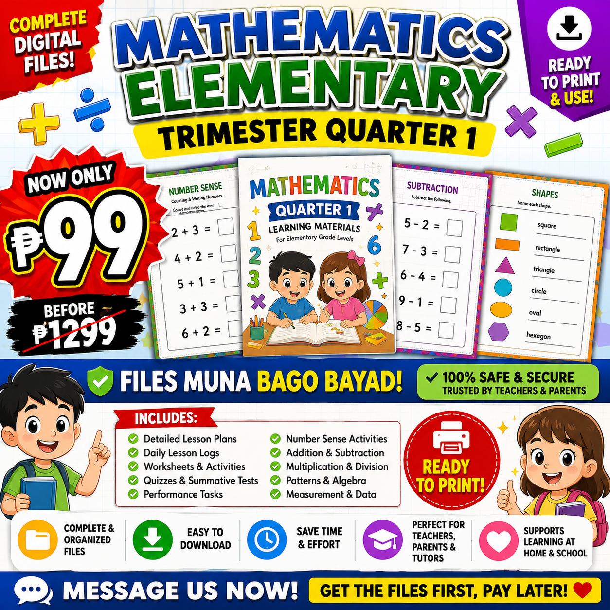 Mathematics Elementary Facebook ad: MATHEMATICS ELEMENTARY FILES, ₱99 ONLY!