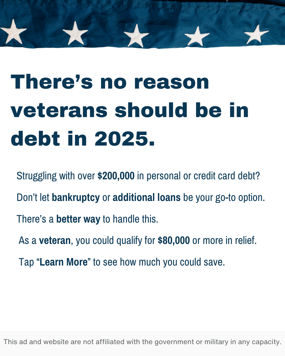 Veteran Debt Assistance Facebook ad