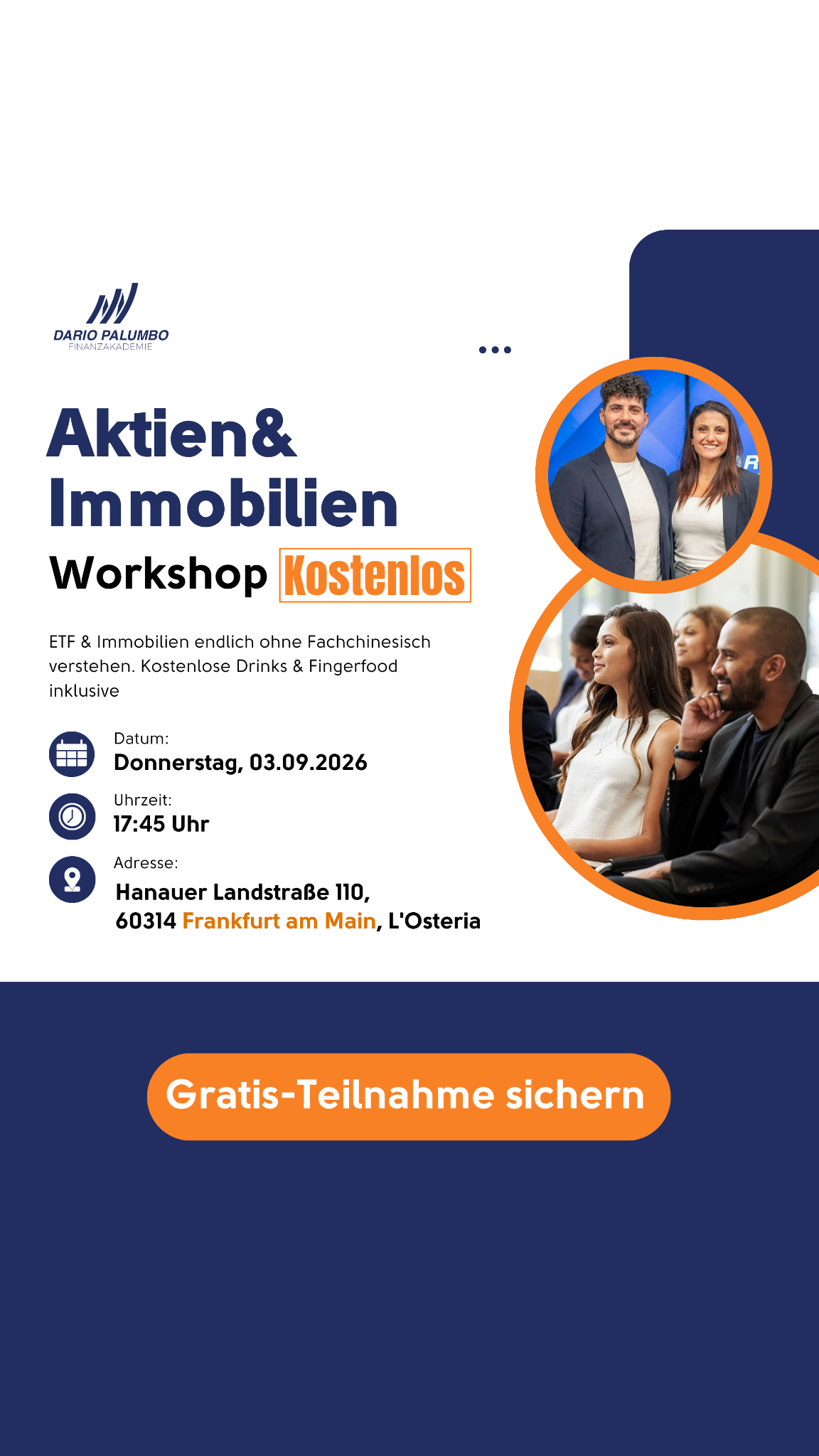 Dario Palumbo Facebook ad: Kostenloser Workshop: Vermögensaufbau mit ETFs & Immobilien!