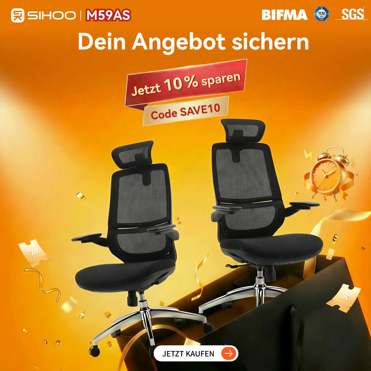 Sihoo Deutschland Facebook ad: Extra 10 % Rabatt auf alles, mit Code: SAVE10