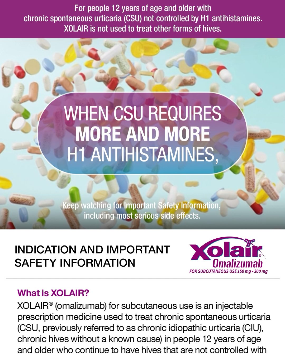 XOLAIR (omalizumab) Facebook ad: Learn more about XOLAIR