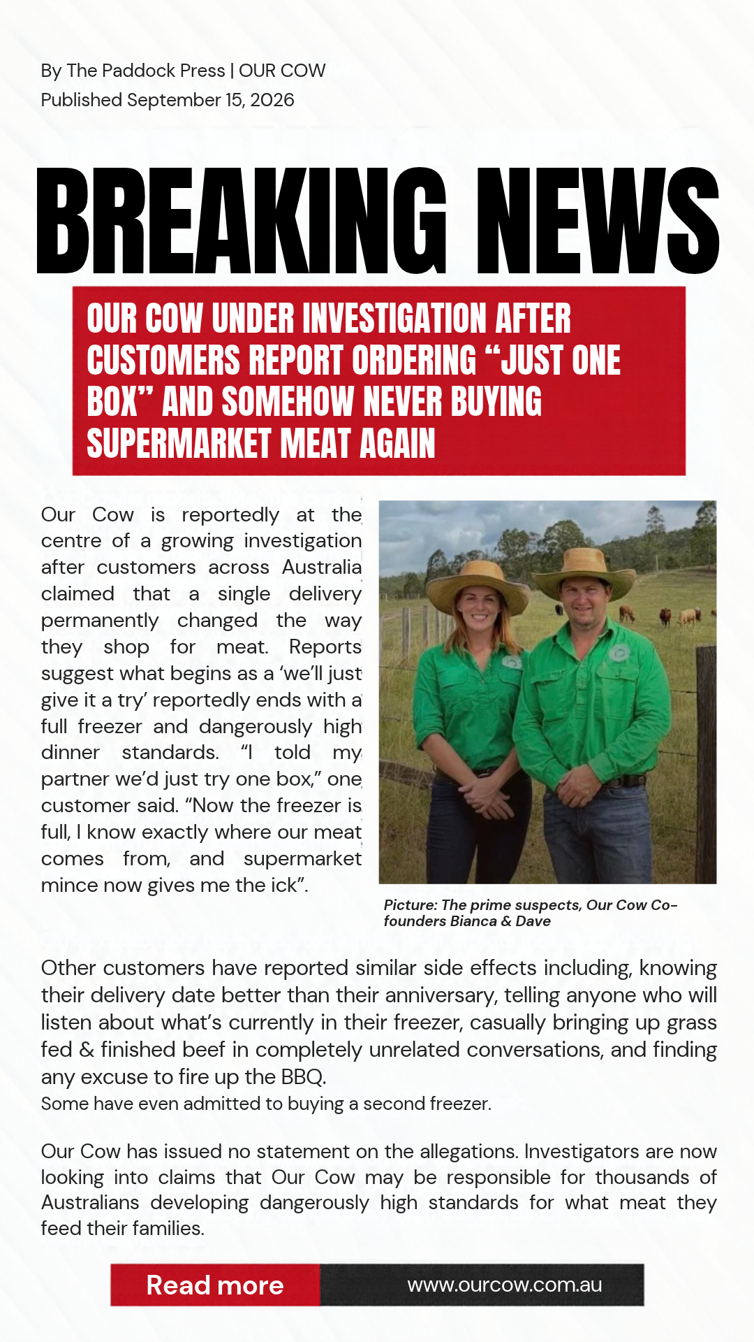 Our Cow Facebook ad: OFFICIAL STATEMENT FROM OUR COW