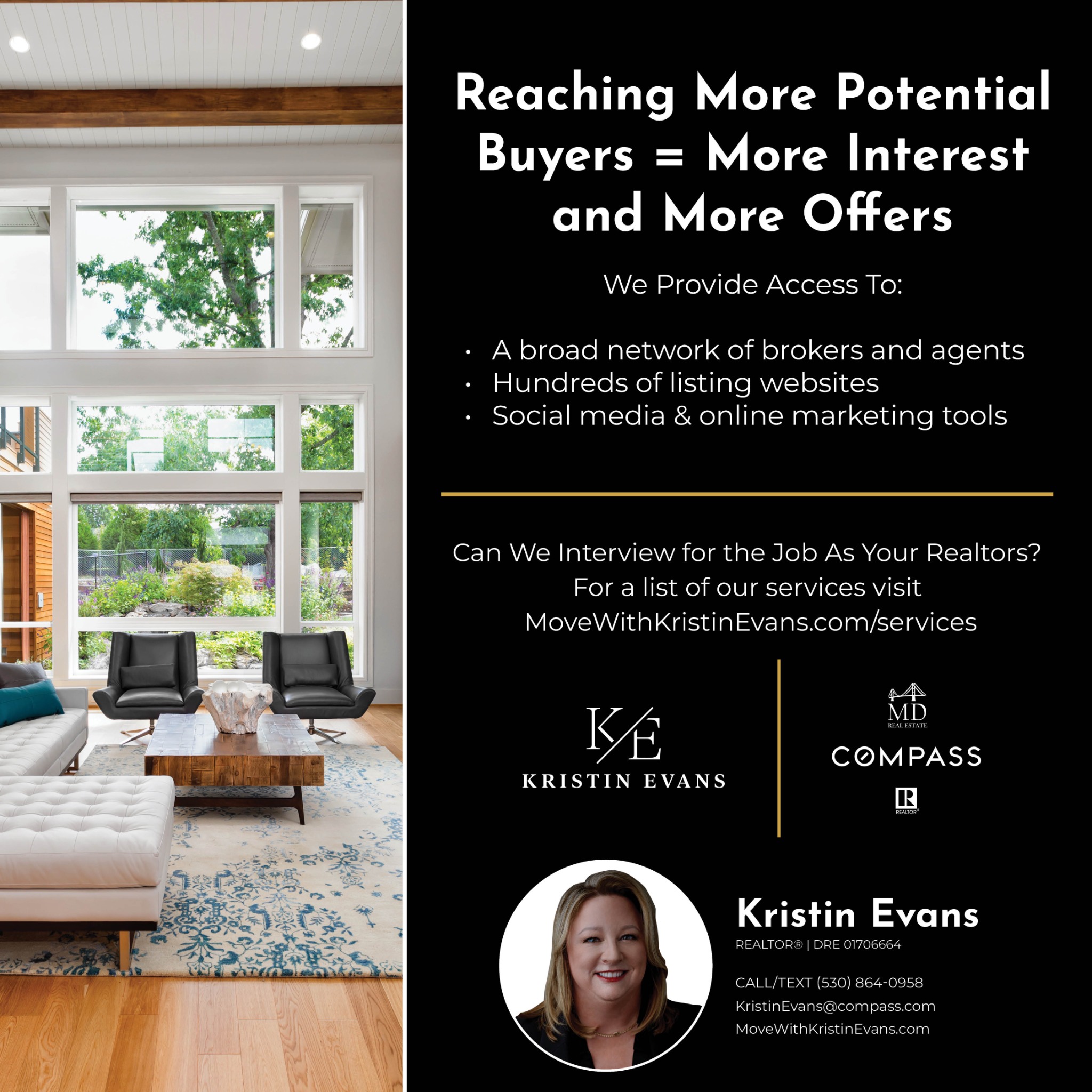 Kristin Evans Real Estate Advisor Facebook ad: Message or Call (530) 864-0958