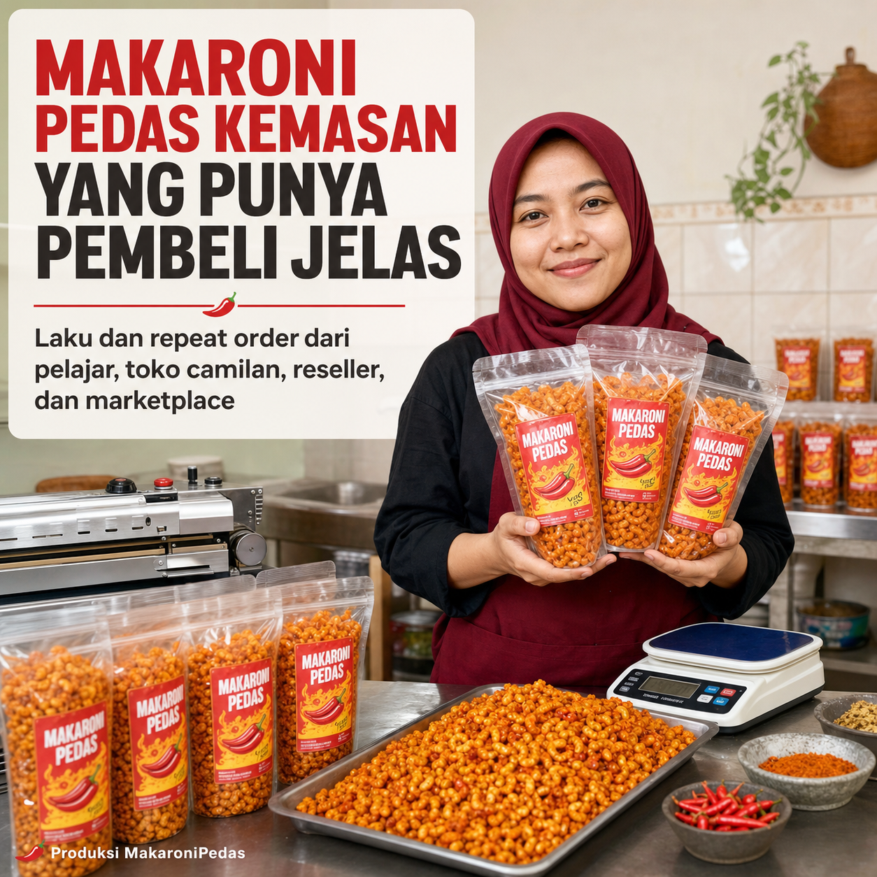 Roda Bisnis Facebook ad: Panduan Produksi makaroni pedas kemasan