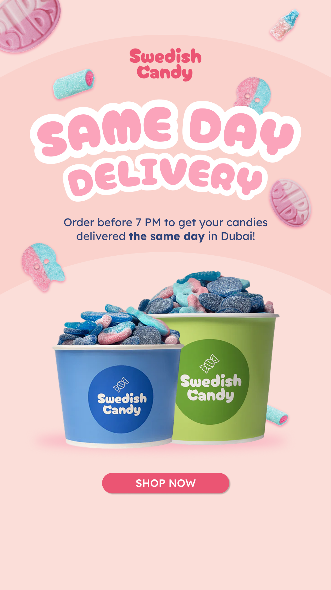 Swedish Candy UAE Facebook ad: SAME DAY DELIVERY