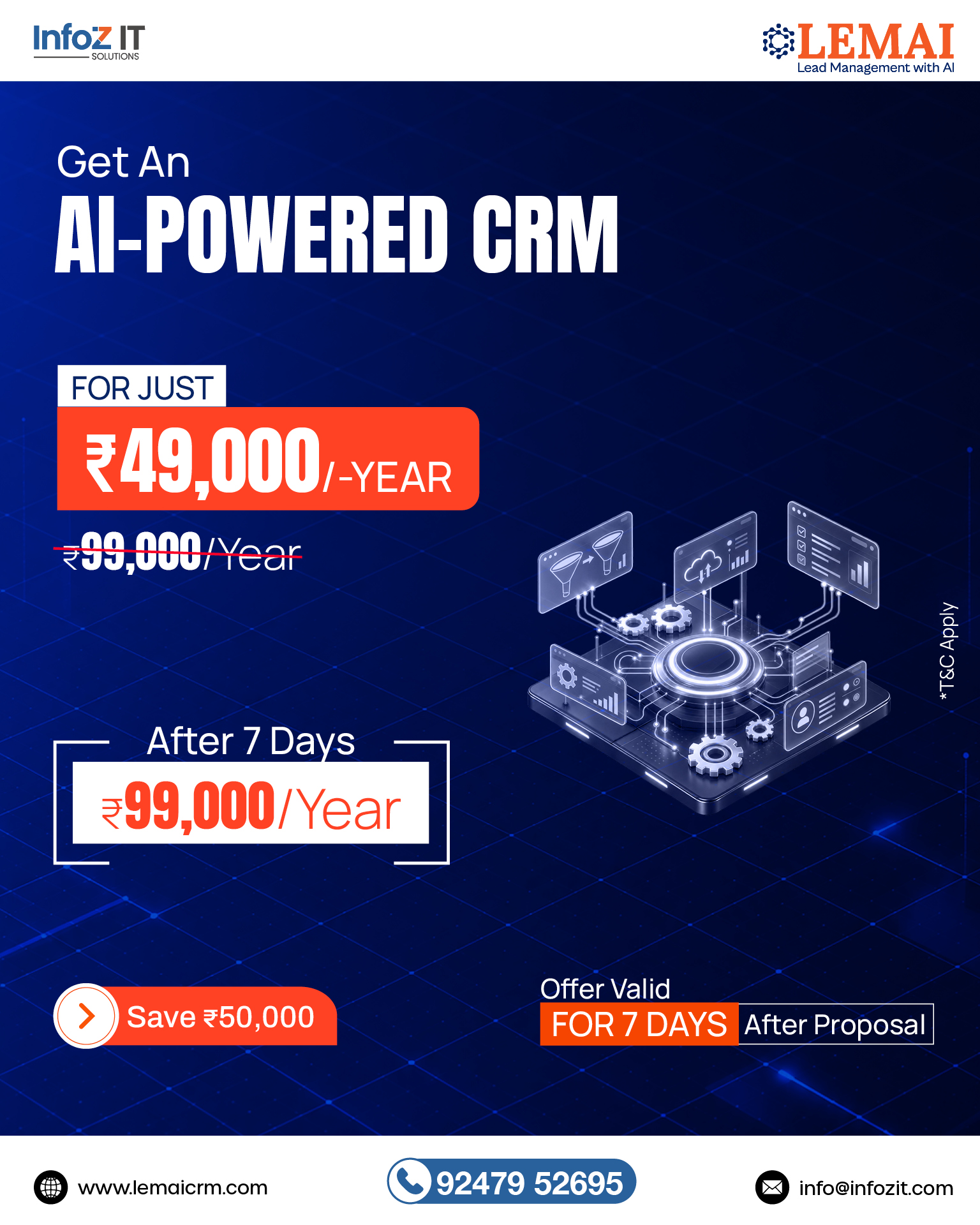 Infoz It Solutions Facebook ad: Get AI-Powered CRM for ₹49,000/Year