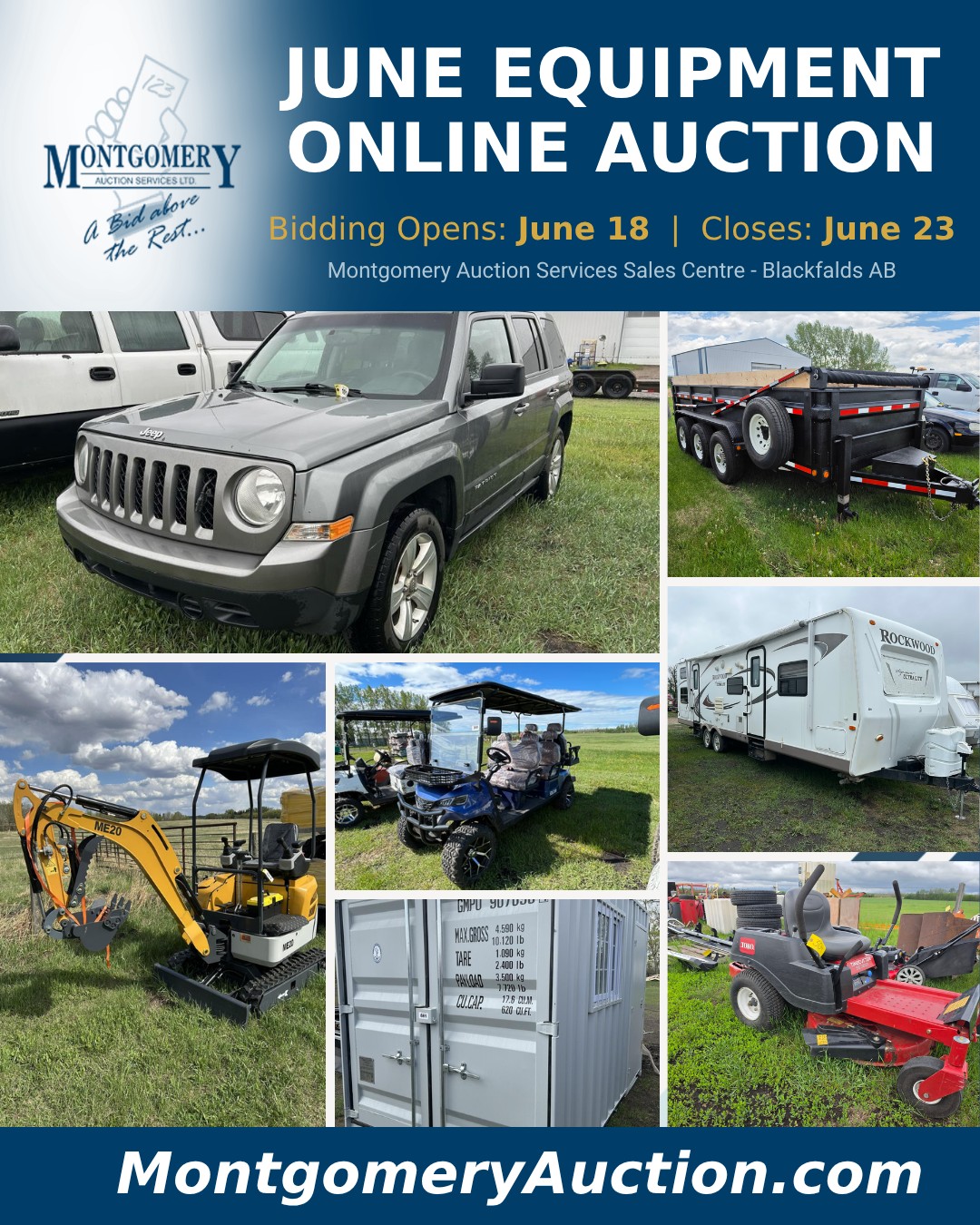 Montgomery Auction Services Ltd. Facebook ad: JUNE EQUIPMENT AUCTION
