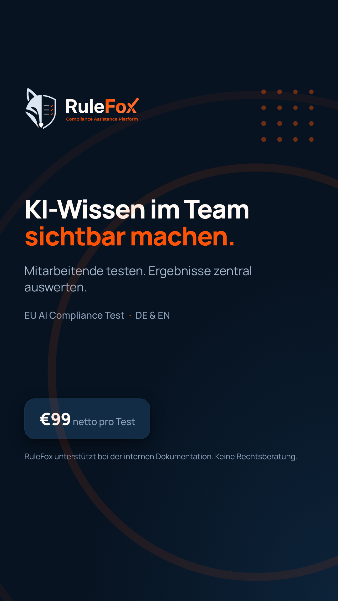 Rulefox Facebook ad: EU AI Compliance Test für €99 netto