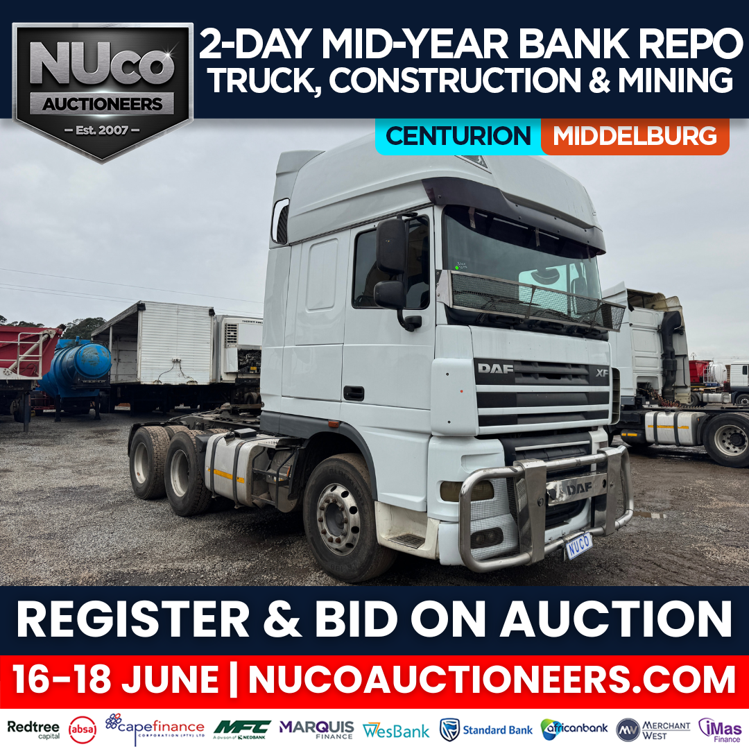 Nuco Auctioneers Facebook ad: 2-Day Online Auction Mid-Year Bank Repo Truck, Construction…