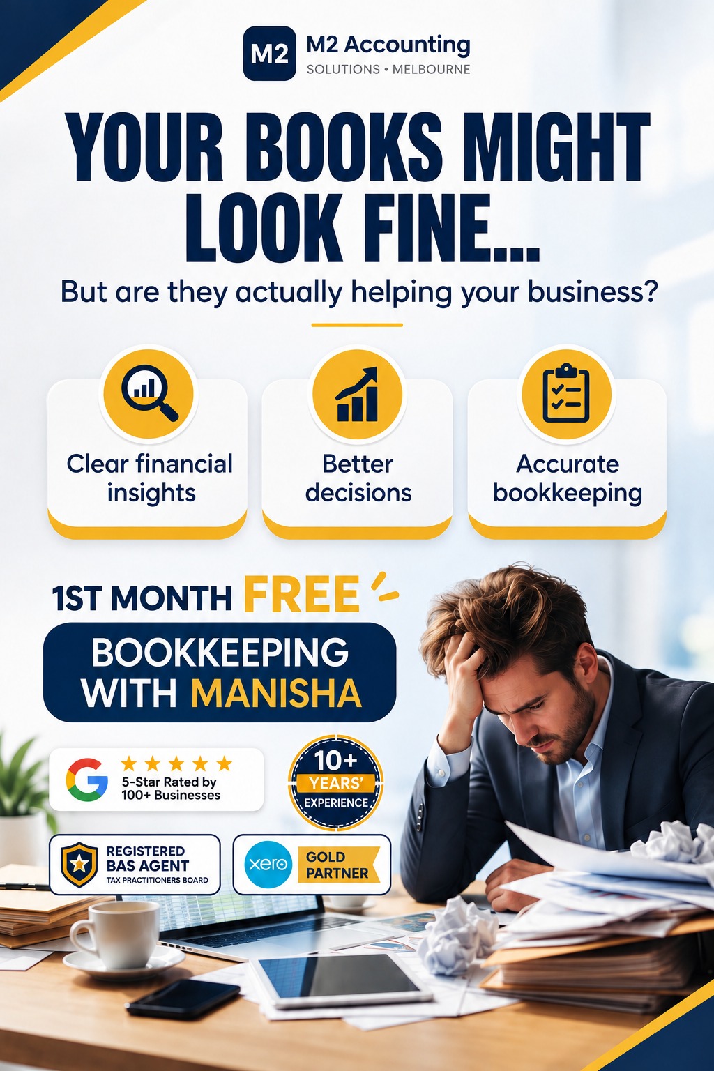 M2 Accounting Solutions Facebook ad: Get Clarity On Your Finances
